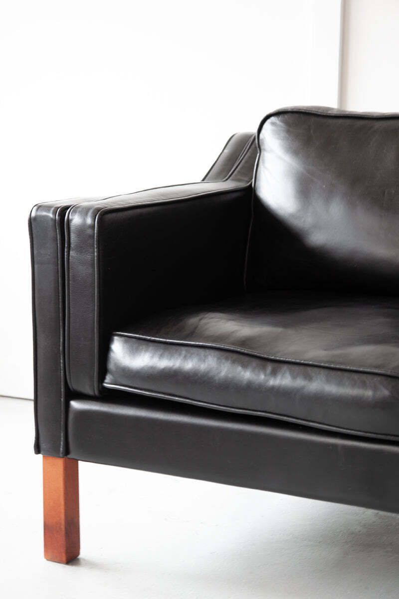 Danish Black Leather Two Seater Sofa photo 1182.0