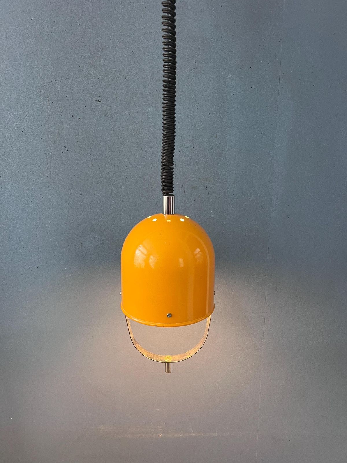 Vintage Yellow Space Age Pendant Lamp, Mid Century Modern Hanging Light photo for sale