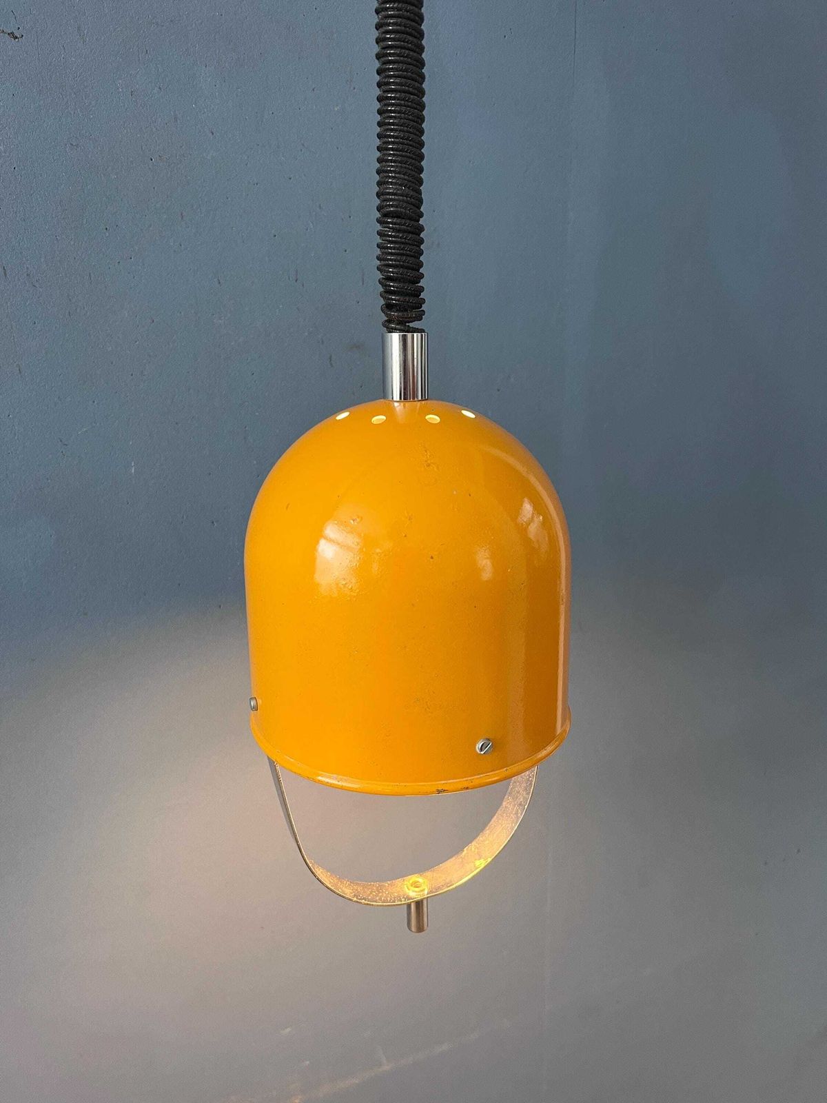 Vintage Yellow Space Age Pendant Lamp, Mid Century Modern Hanging Light photo Lighting