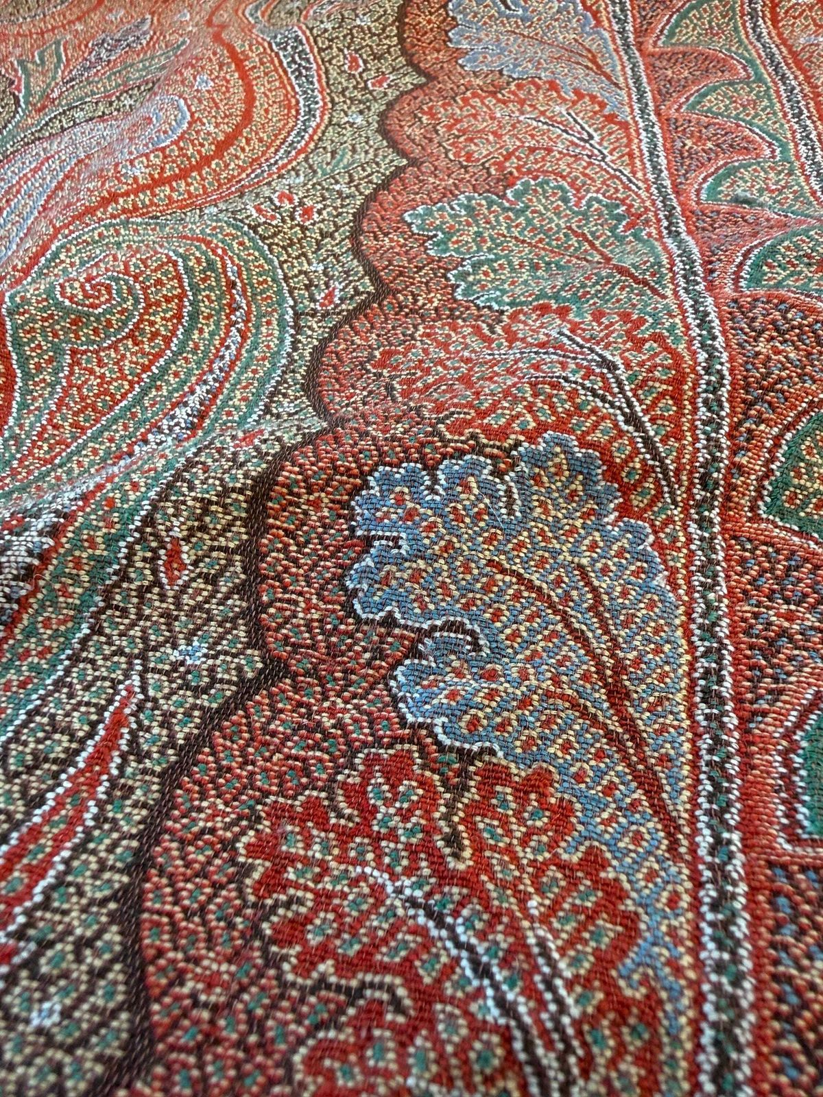 Large Vintage Antique Scottish Handwoven Paisley Blanket Throw Red photo for sale
