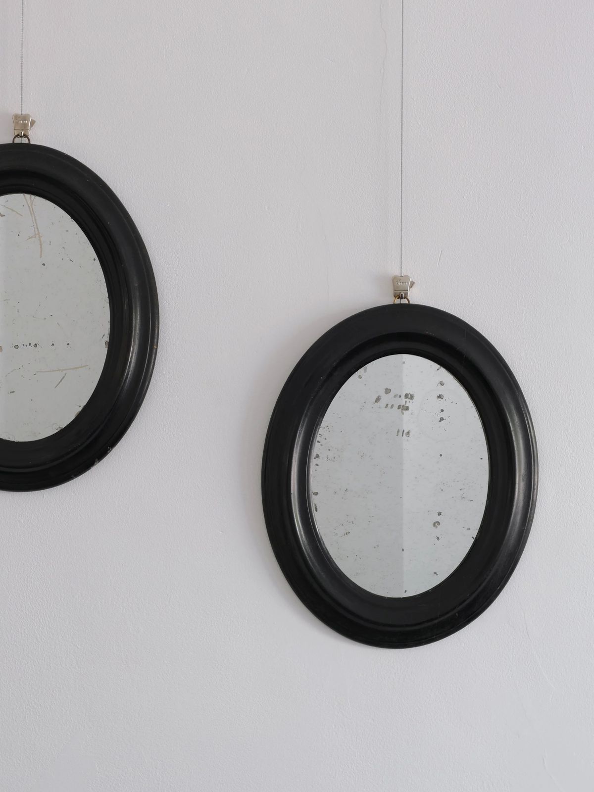 Pair Of Ebonised Oval Mirrors, 1800s photo furniture