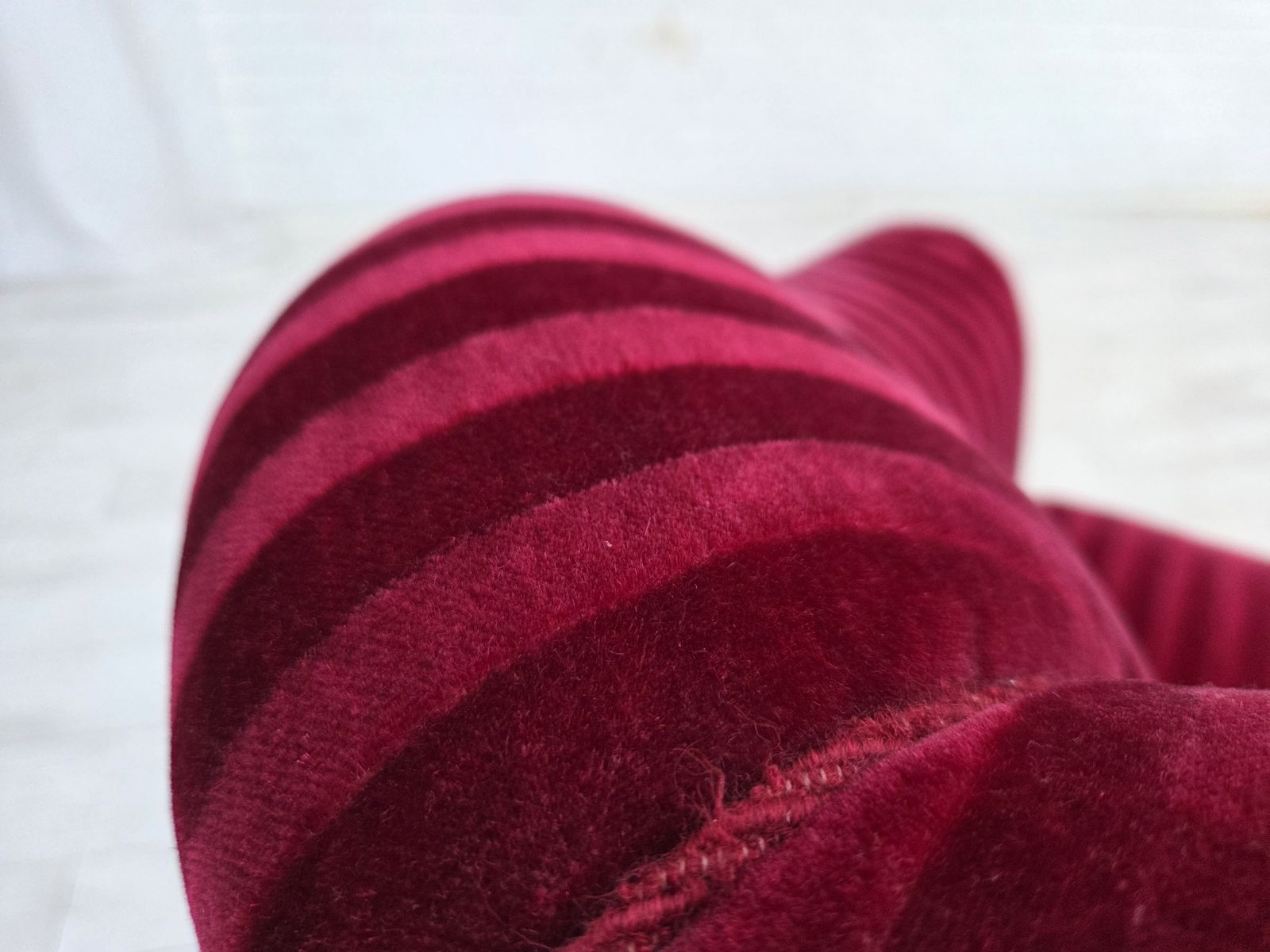 1950s, Danish 2 Seater Sofa, Red Furniture Velour, Ash Wood Legs. photo vinterior