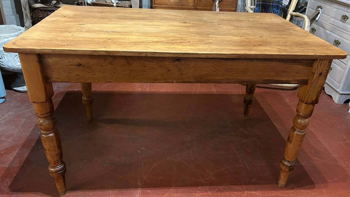 Small Vintage Rustic Pine Farmhouse Table With Drawer photo furniture