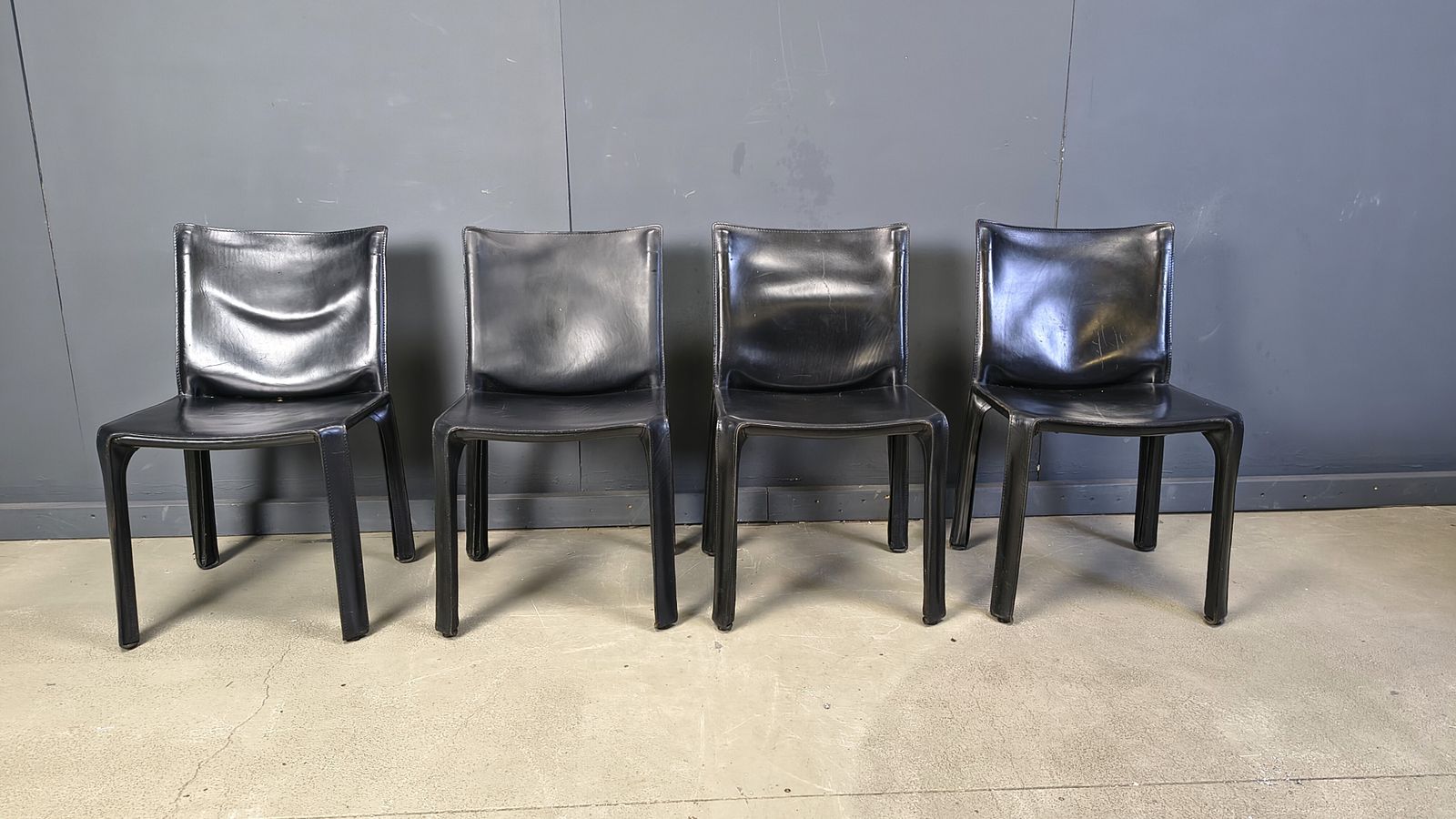 Black Leather Mario Bellini Cab Dining Chairs Italy, 1970s   Set Of 4