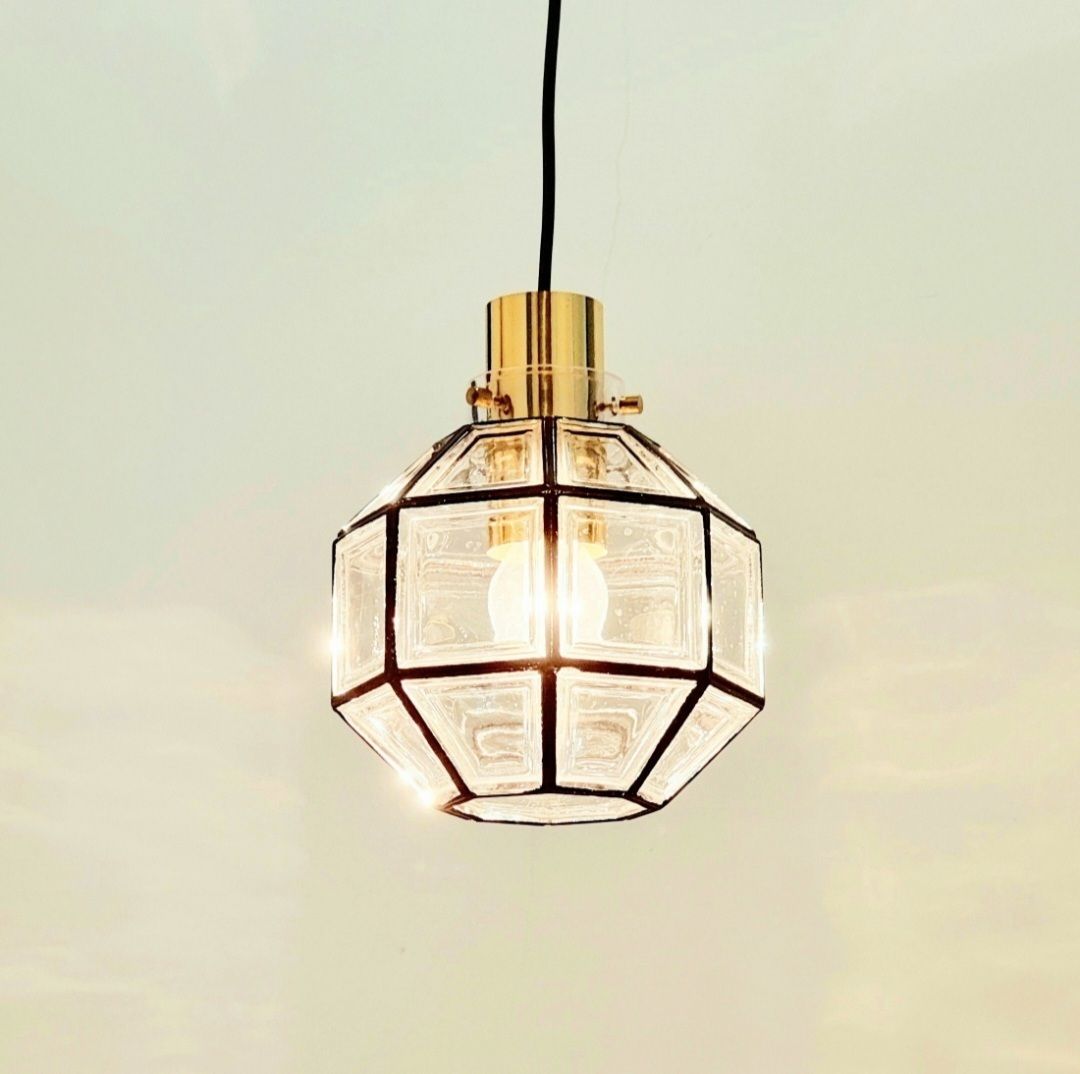 1 Of 2 Mid Century Glass & Brass Pendant Lights From Limburg, Germany, 1960s photo Lighting