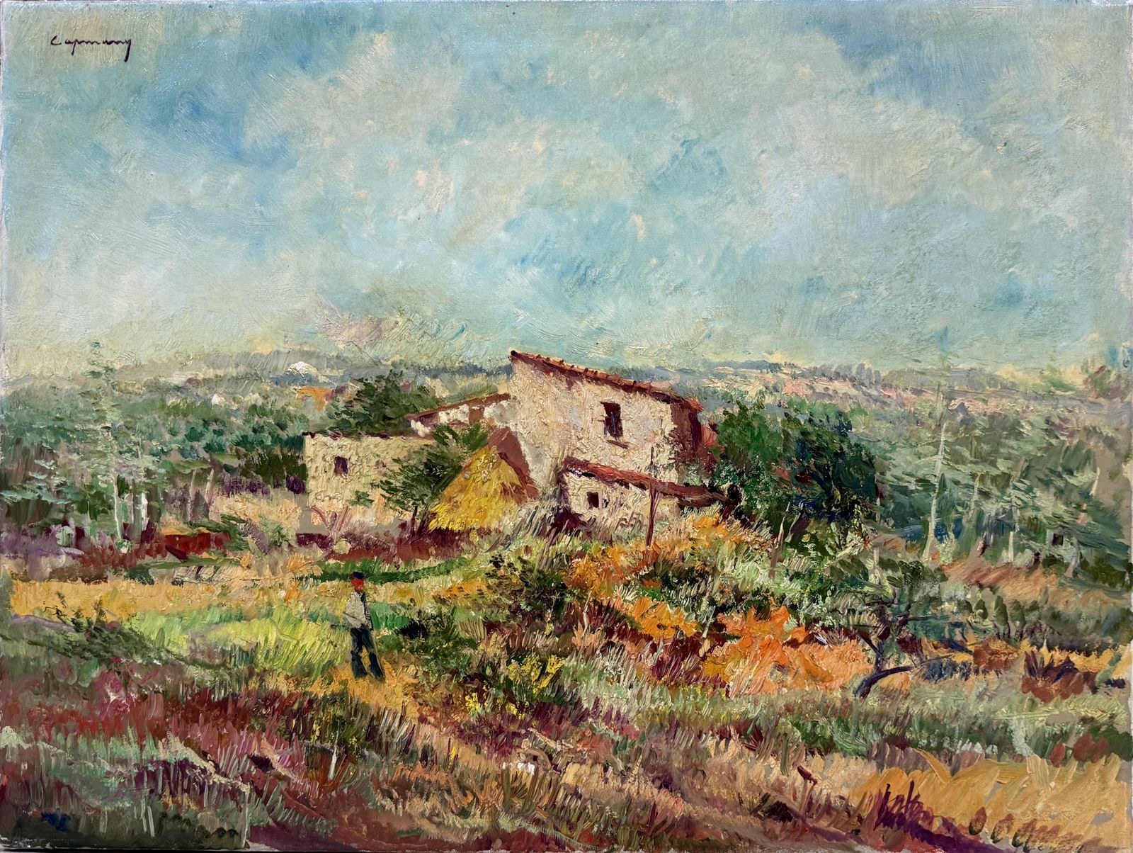 Ramón De Capmany I De Montaner Mediterranean Catalan Farmhouse Landscape Post Impressionist Oil Painting Spain 1973