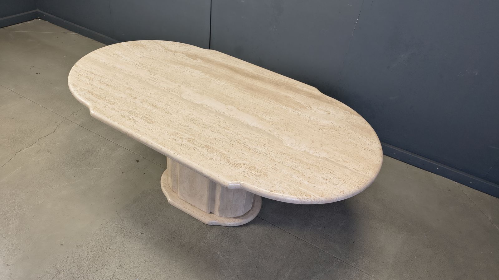 Vintage Oval Travertine Dining Table, 1970s photo vinterior