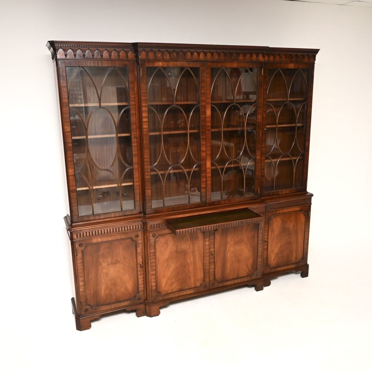 Antique Georgian Style Mahogany Breakfront Bookcase photo vintage