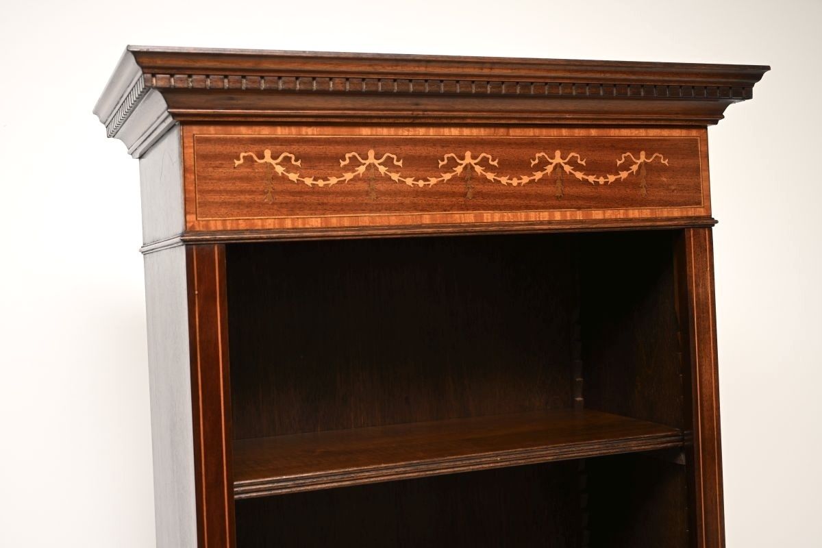 Antique Inlaid Mahogany Open Bookcase photo for sale
