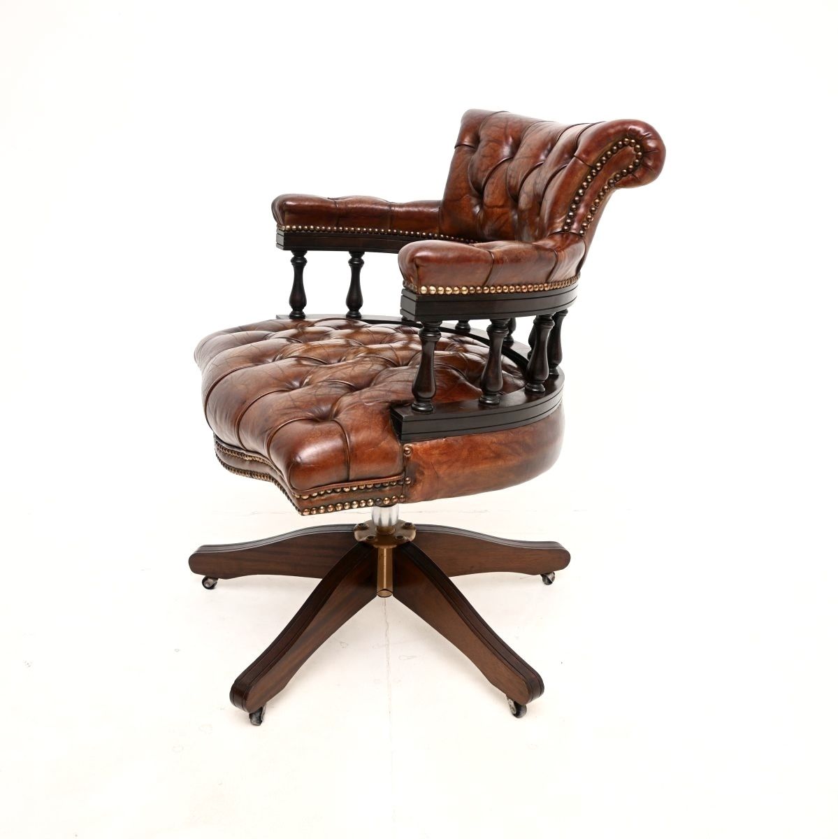 Antique Leather And Mahogany Swivel Captains Desk Chair photo Furniture