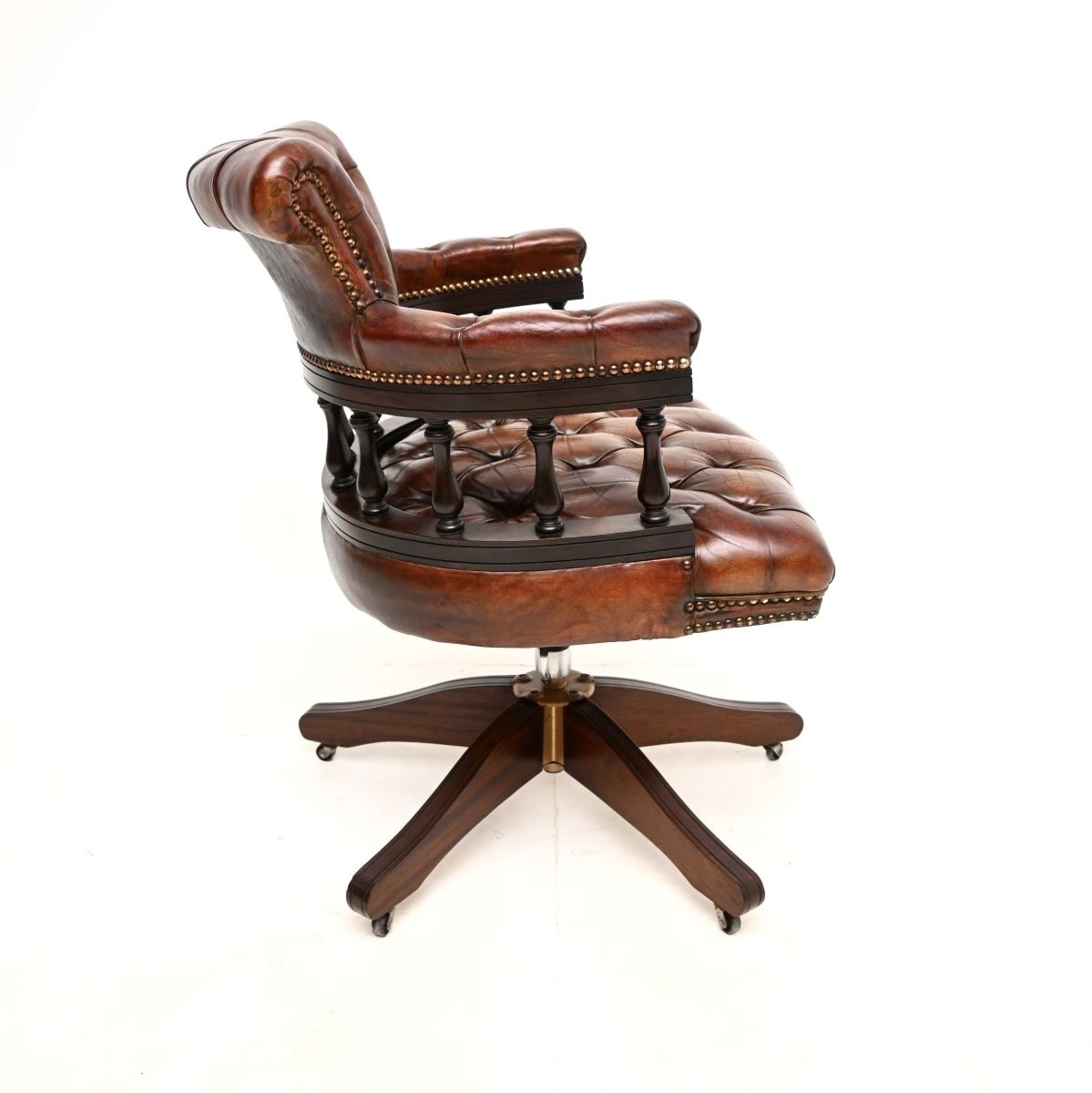 Antique Leather And Mahogany Swivel Captains Desk Chair photo 1008.0