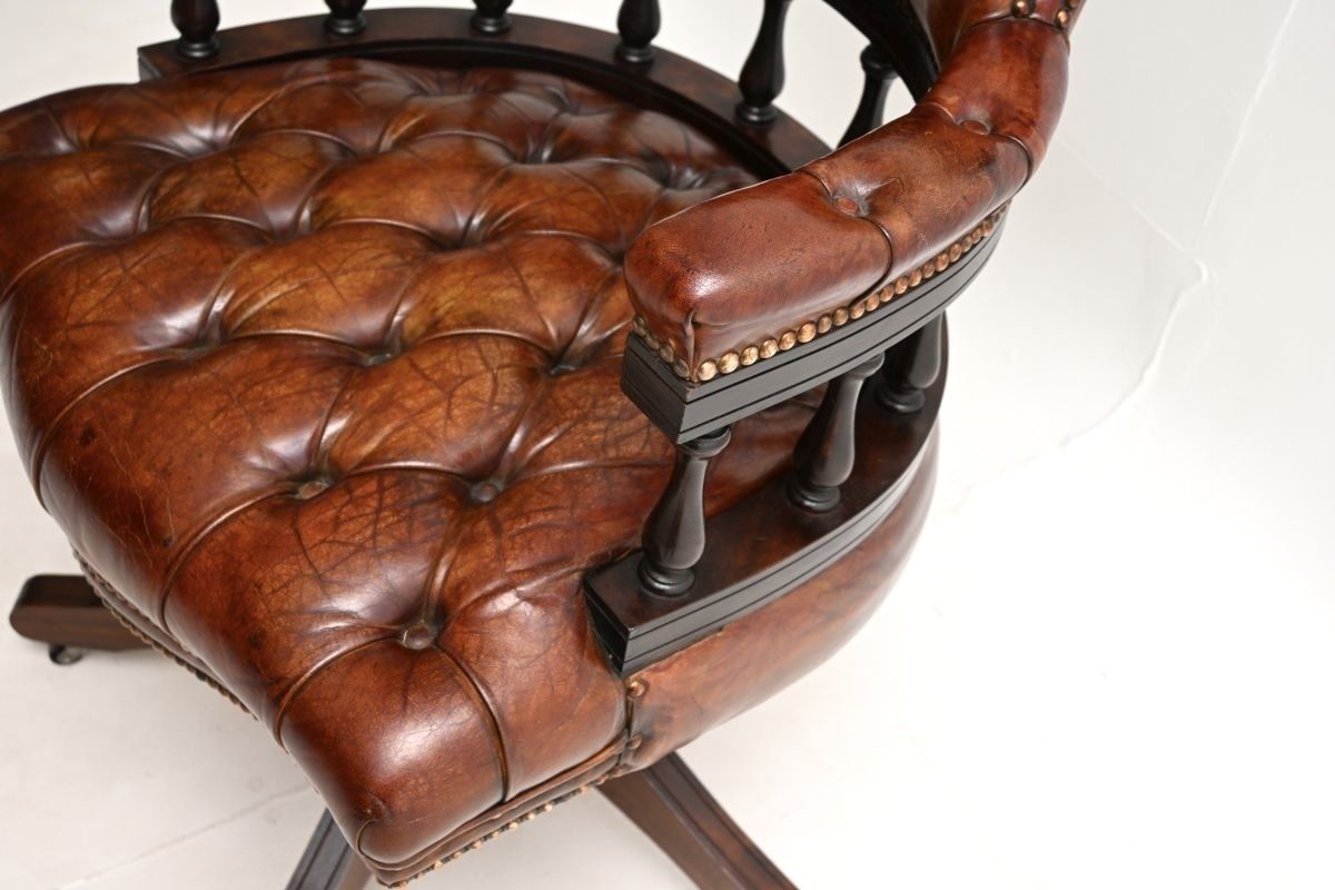 Antique Leather And Mahogany Swivel Captains Desk Chair photo buy