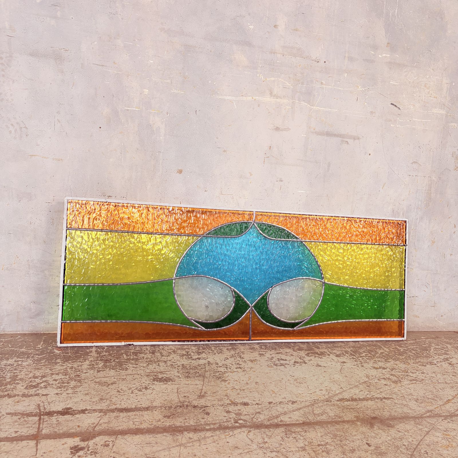 1950s Abstract Vibrant Stained Glass Leaded Window Panel photo 152.0