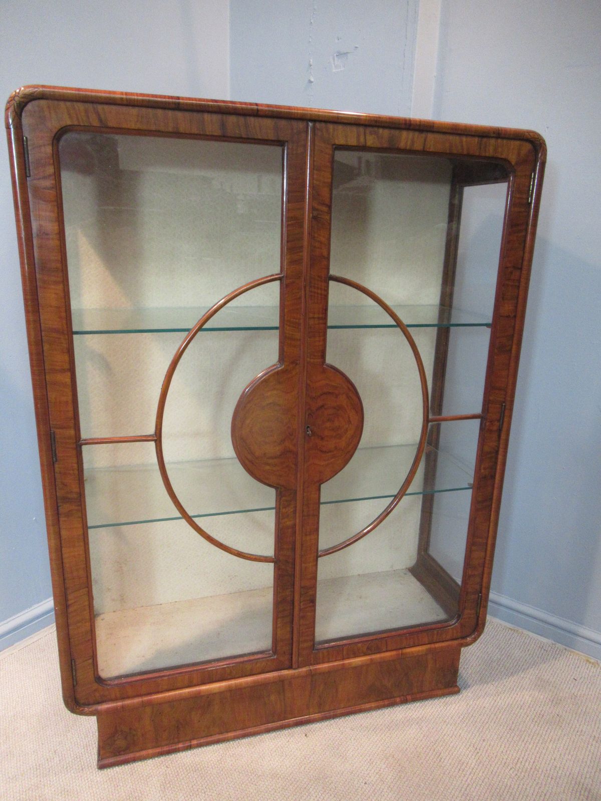 Art   Deco Period Walnut Display Cabinet photo vinterior