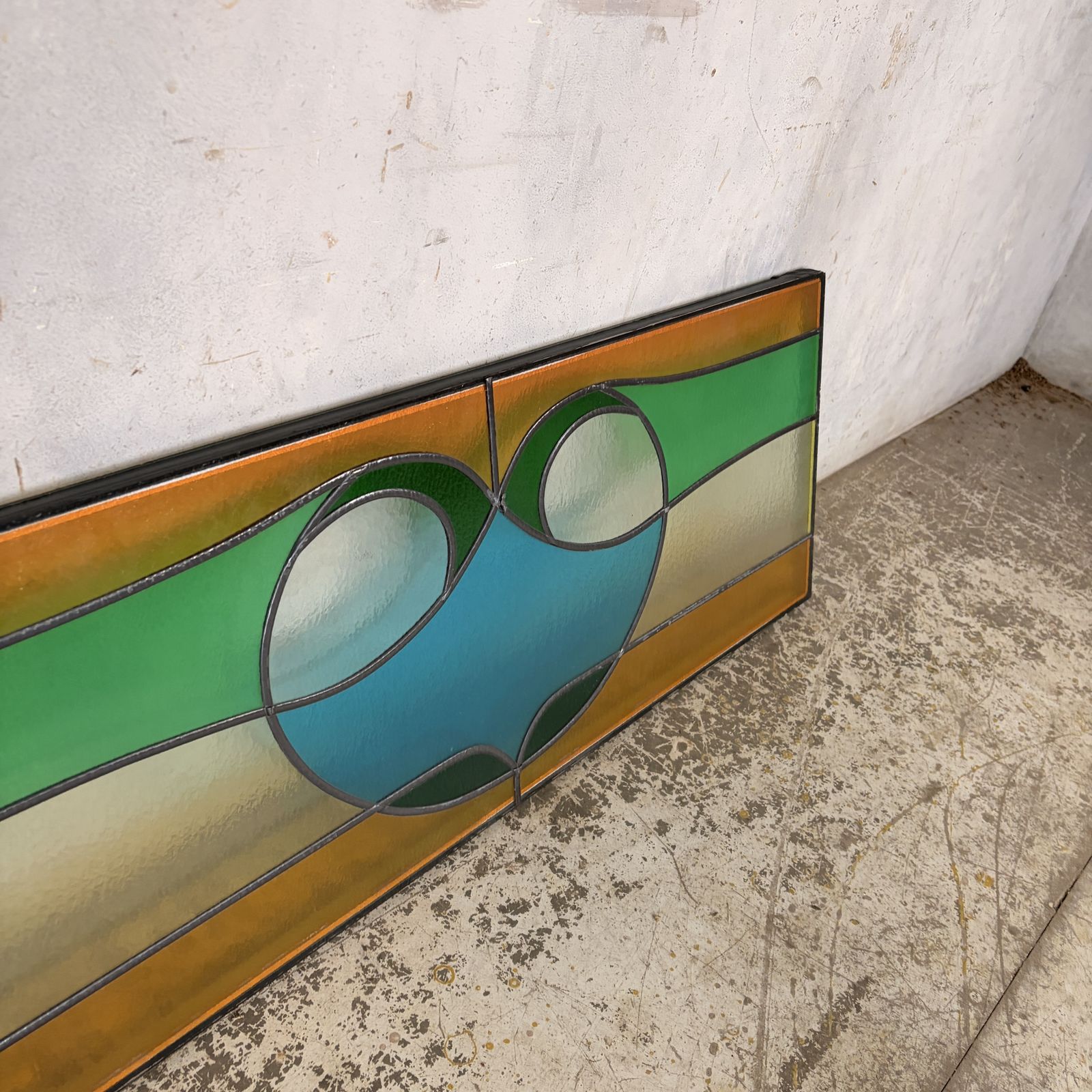 1950s Abstract Stained Glass Leaded Window Panel photo furniture