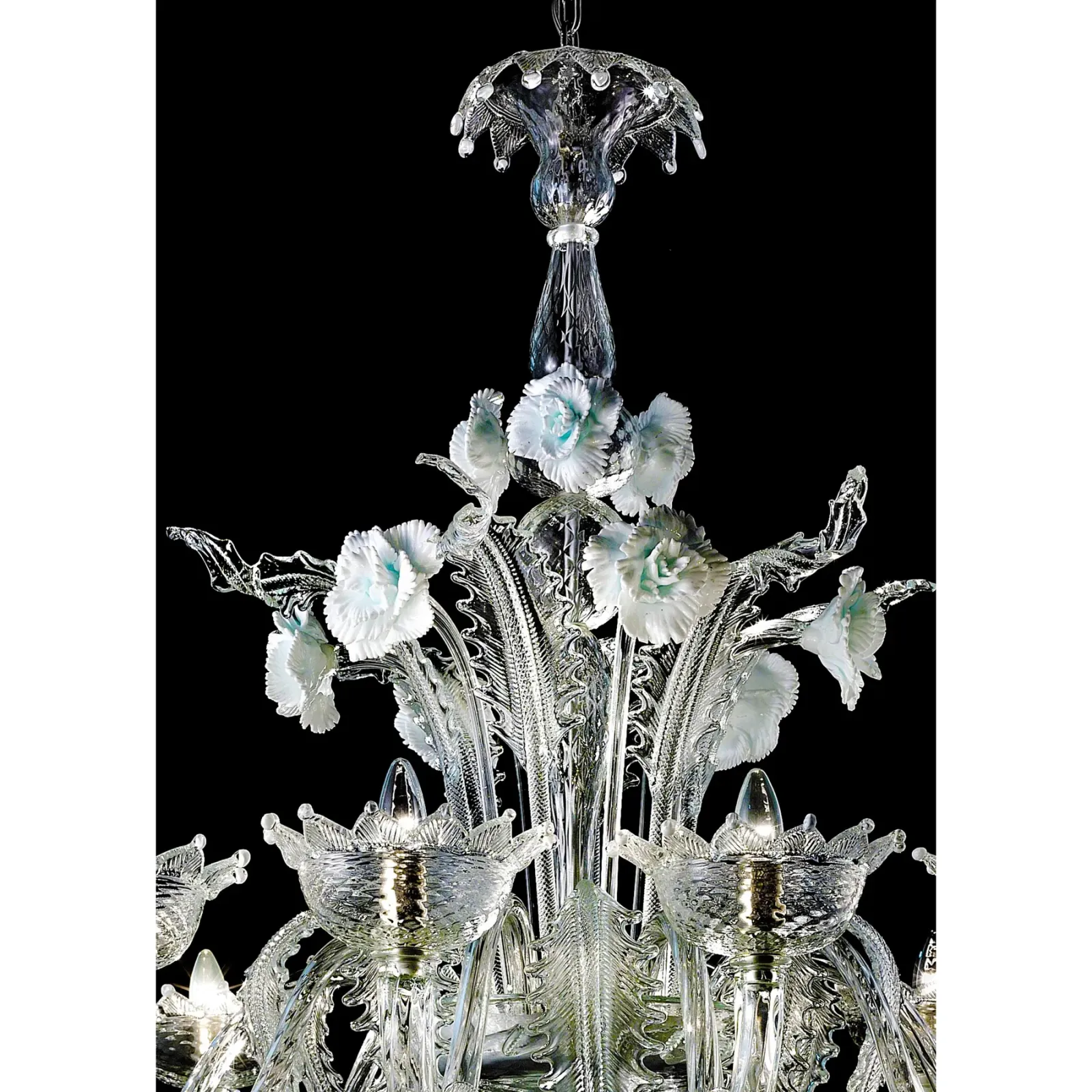 Luxury Romantic Venetian Floral Murano Glass Chandelier In White & Clear photo 9186.0