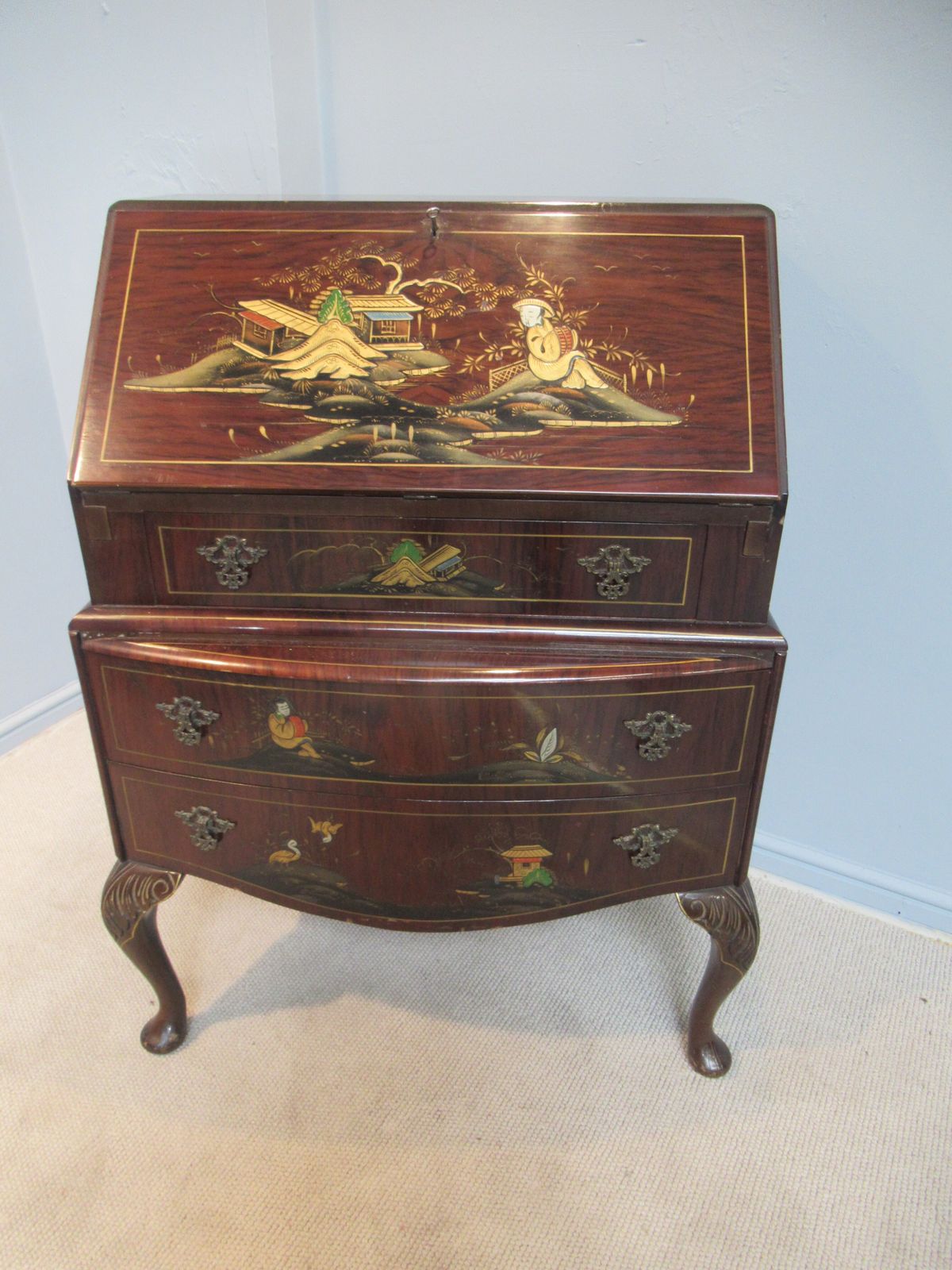 photo buy Walnut Writing  Bureau   With Chinoiserie   Decoration