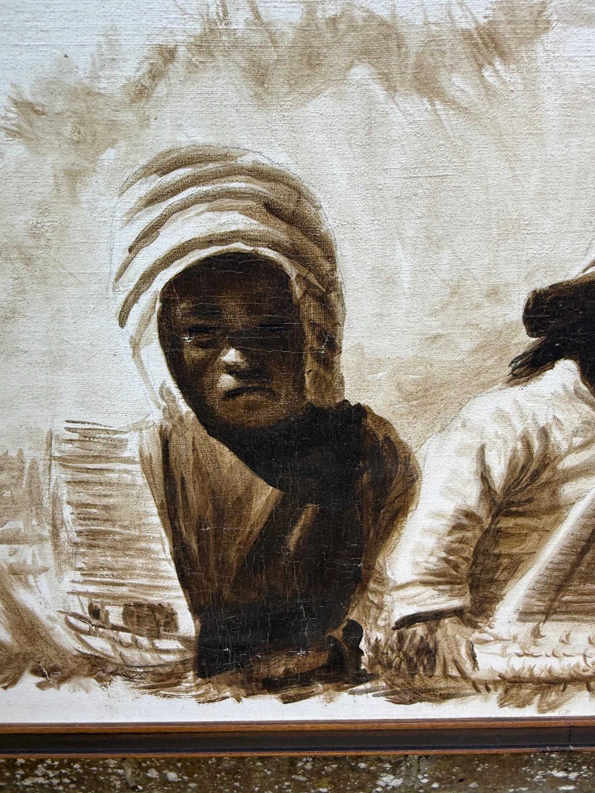 photo vintage Large Vintage Signed Oil Painting Of Andean Children, South American Folk Art