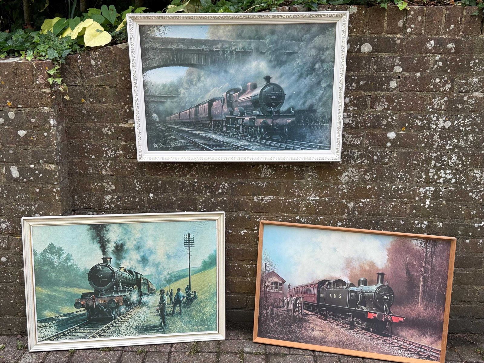 Retro Set Of Three Large Vintage Steam Train Railway Prints Framed   2 X Breckon And 1 X Hawkins photo furniture