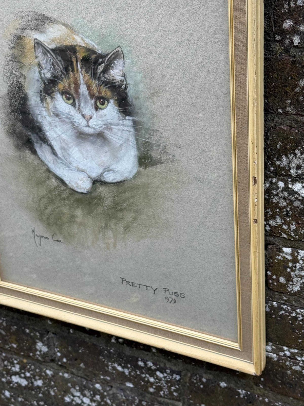 Art Original Marjorie Cox Pastel Portrait Of A Cat ‘Pretty Puss’ (1979) 43cm X 54cm photo