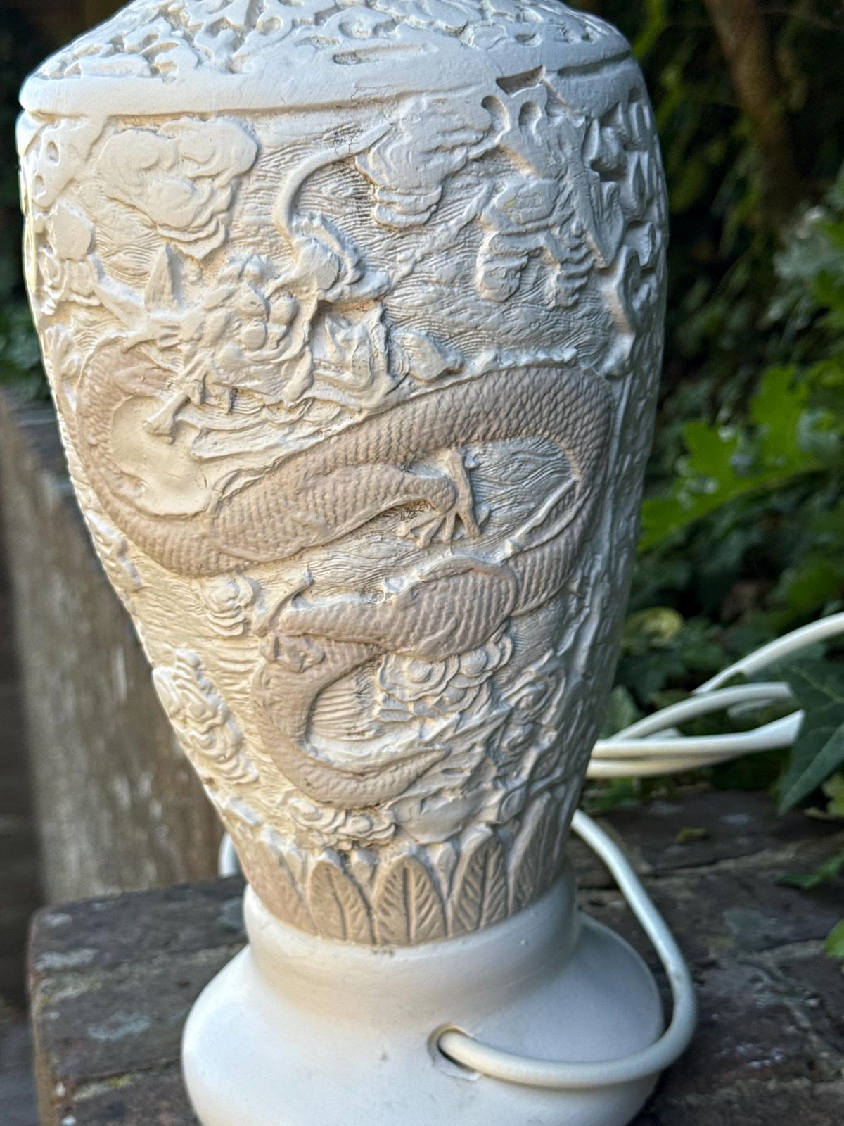 Large Vintage Oriental Dragon Relief Table Lamp Chalk Painted Statement Piece   Working And Tested 46cm Tall photo 100.0