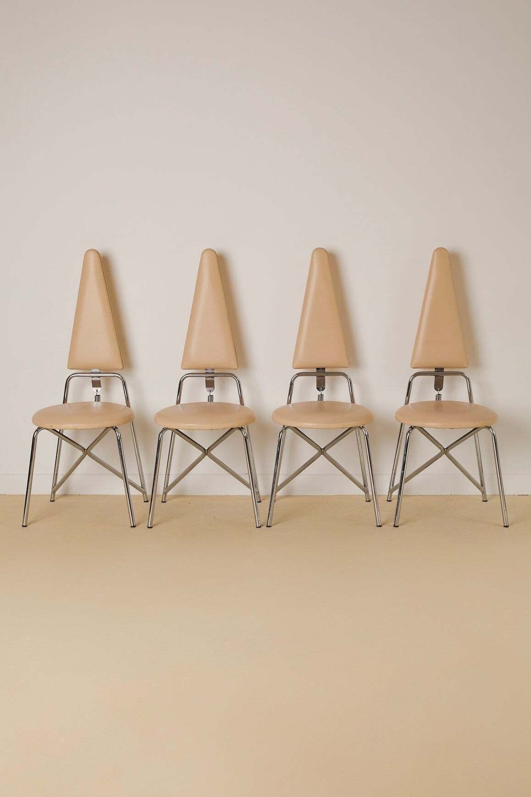 White Leather Geometric Dining Chairs By Rach Finazzi Set Of X4 photo furniture