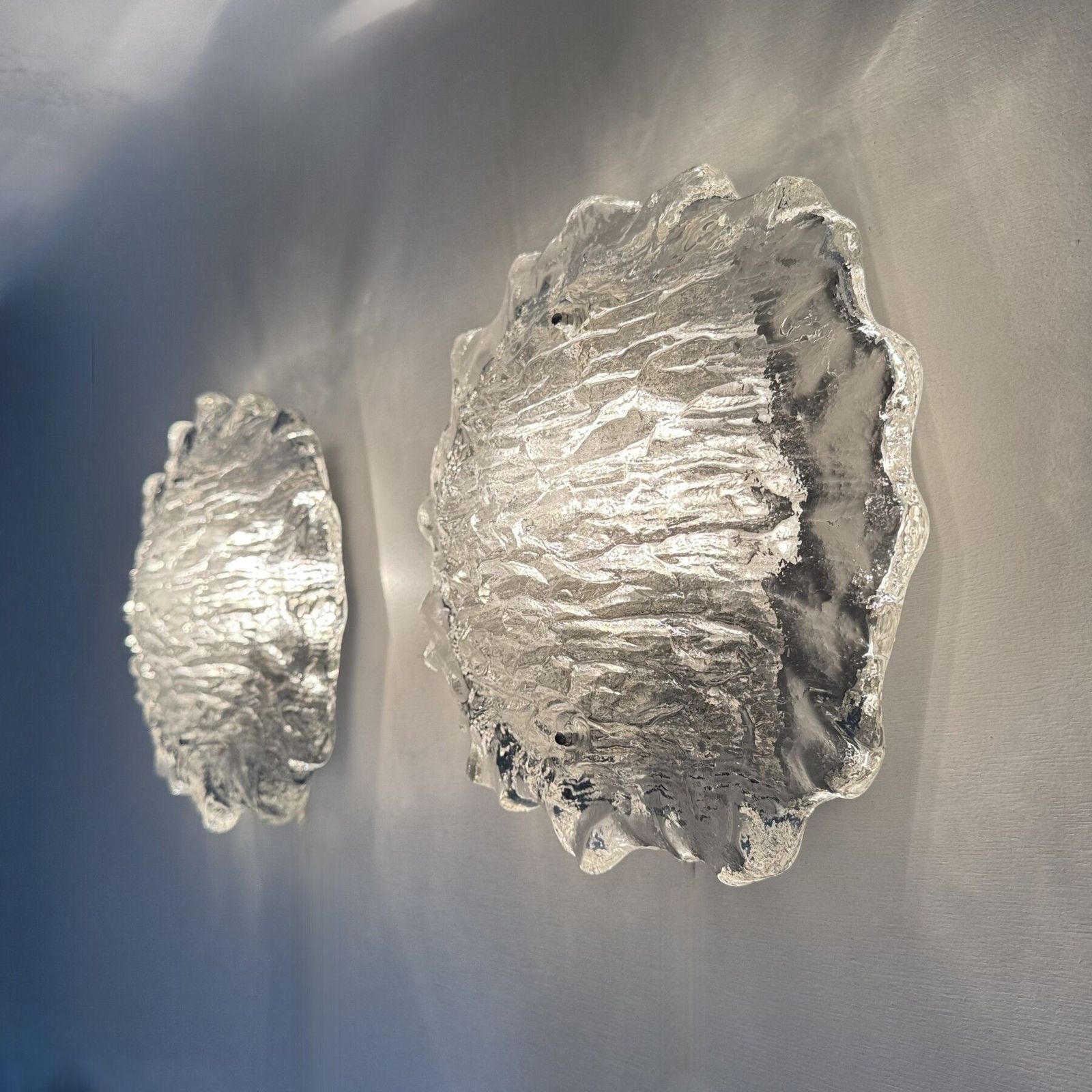 Mid Century Set Of 2 Large Ice Glass Wall Lamps By Peil & Putzler , 1970s photo vinterior