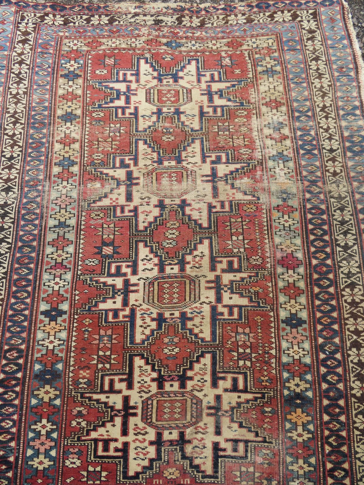 Distressed Antique Caucasian Daghestan Rug. 132cm X 102cm photo furniture