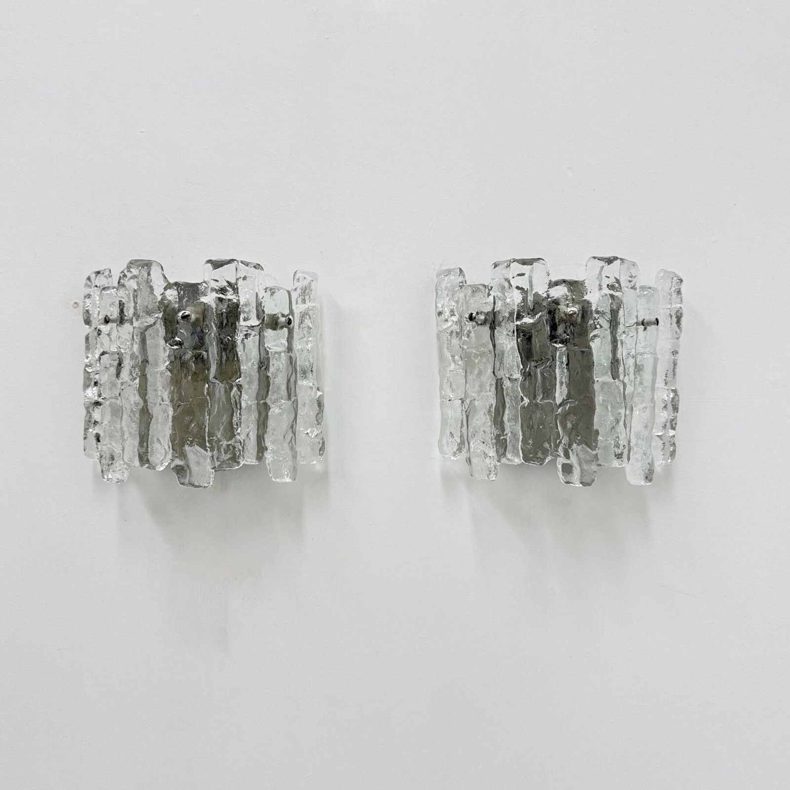 Pair Of Wall Sconces Ice Glass And Metal By J.T. Kalmar For Kalmar, 60s photo furniture