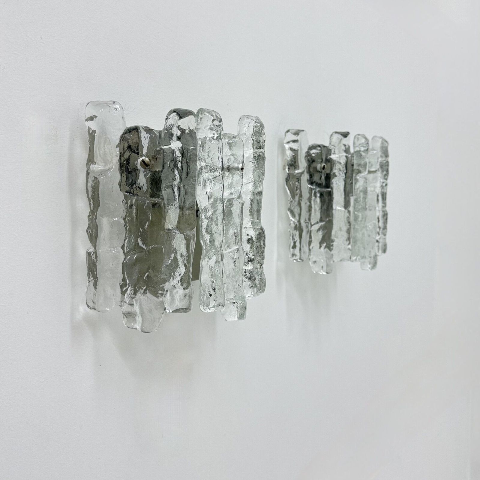 photo furniture Pair Of Wall Sconces Ice Glass And Metal By J.T. Kalmar For Kalmar, 60s