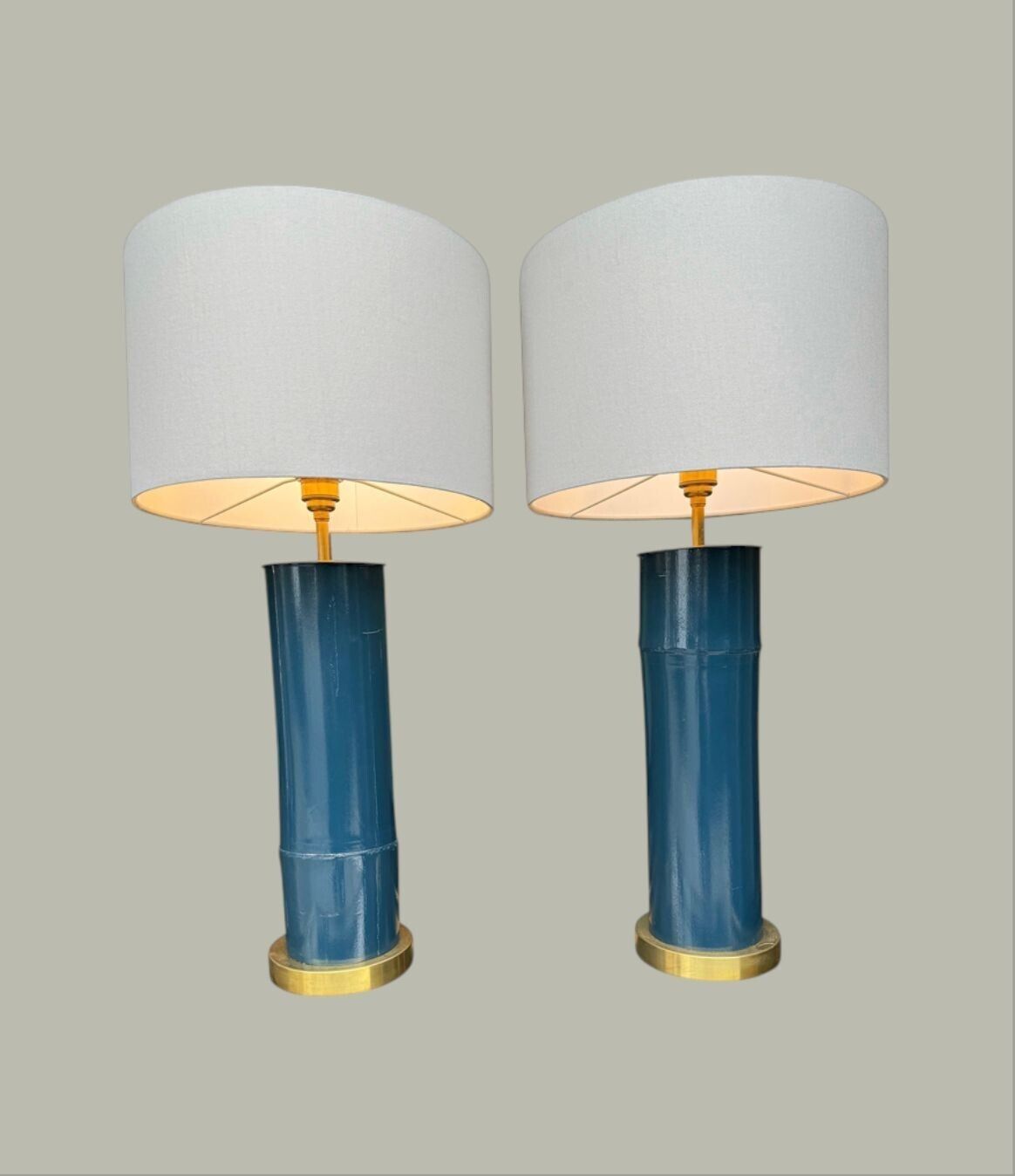 A Pair Of Petrol Blue Lacquered Bamboo And Brass Lamps photo furniture