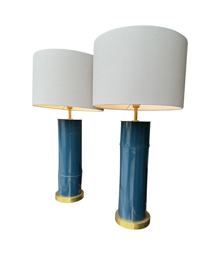 A Pair Of Petrol Blue Lacquered Bamboo And Brass Lamps photo Lighting