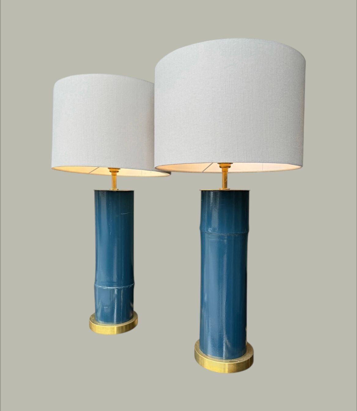 photo furniture A Pair Of Petrol Blue Lacquered Bamboo And Brass Lamps