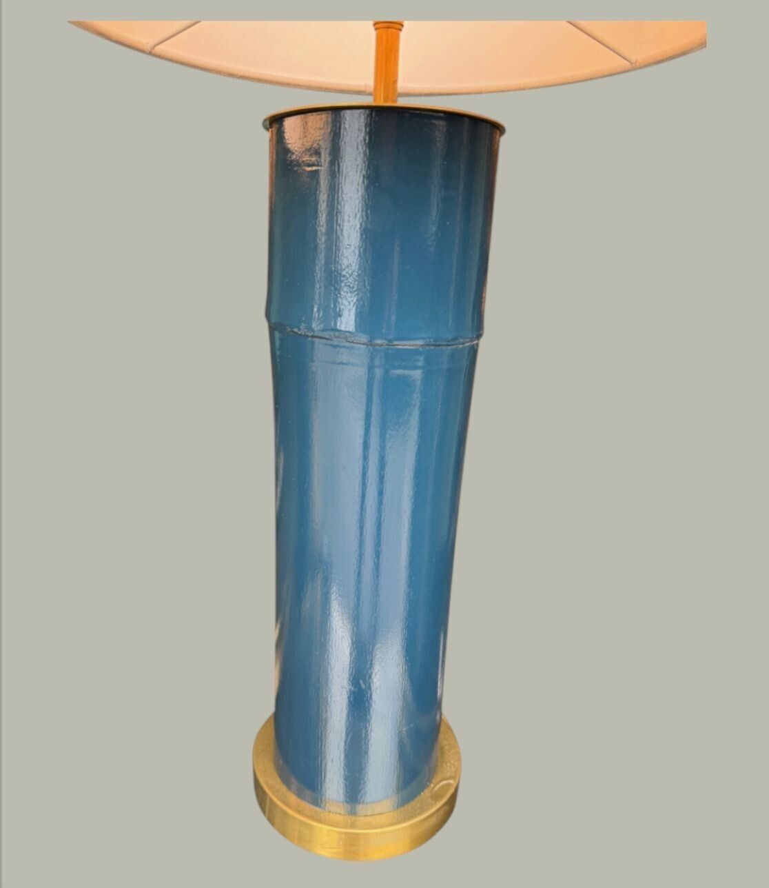 1585.0 A Pair Of Petrol Blue Lacquered Bamboo And Brass Lamps photo
