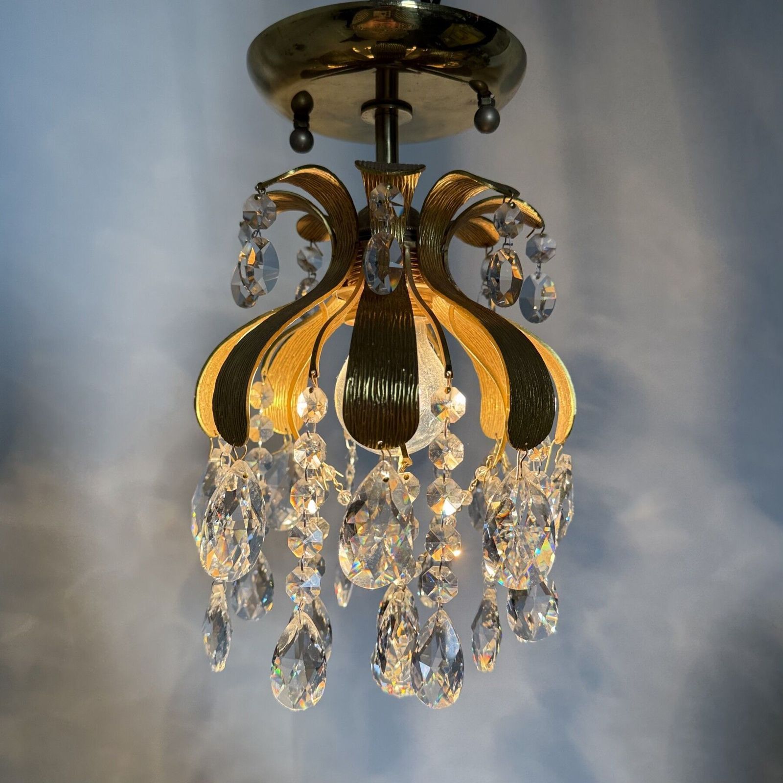 Palwa kristallen plafondlamp van Ernst Palme, messing ananas, ca. jaren 1960, Duitsland photo furniture
