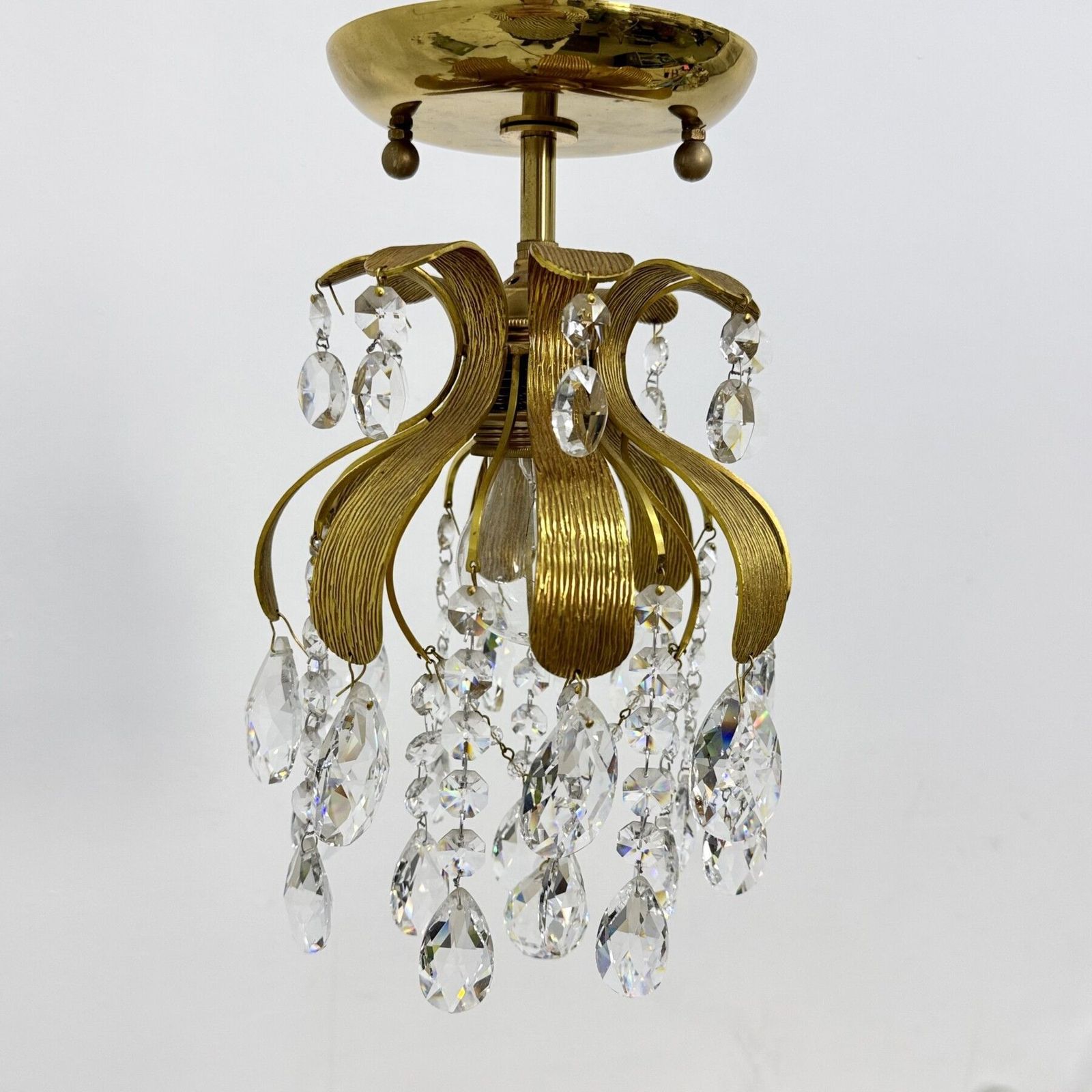 Palwa kristallen plafondlamp van Ernst Palme, messing ananas, ca. jaren 1960, Duitsland photo for sale