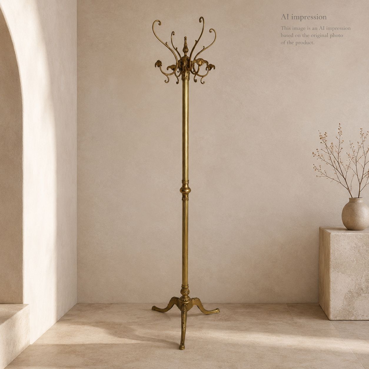 Ornate Italian Brass Coat Rack With Rotating Crown Hollywood Regency