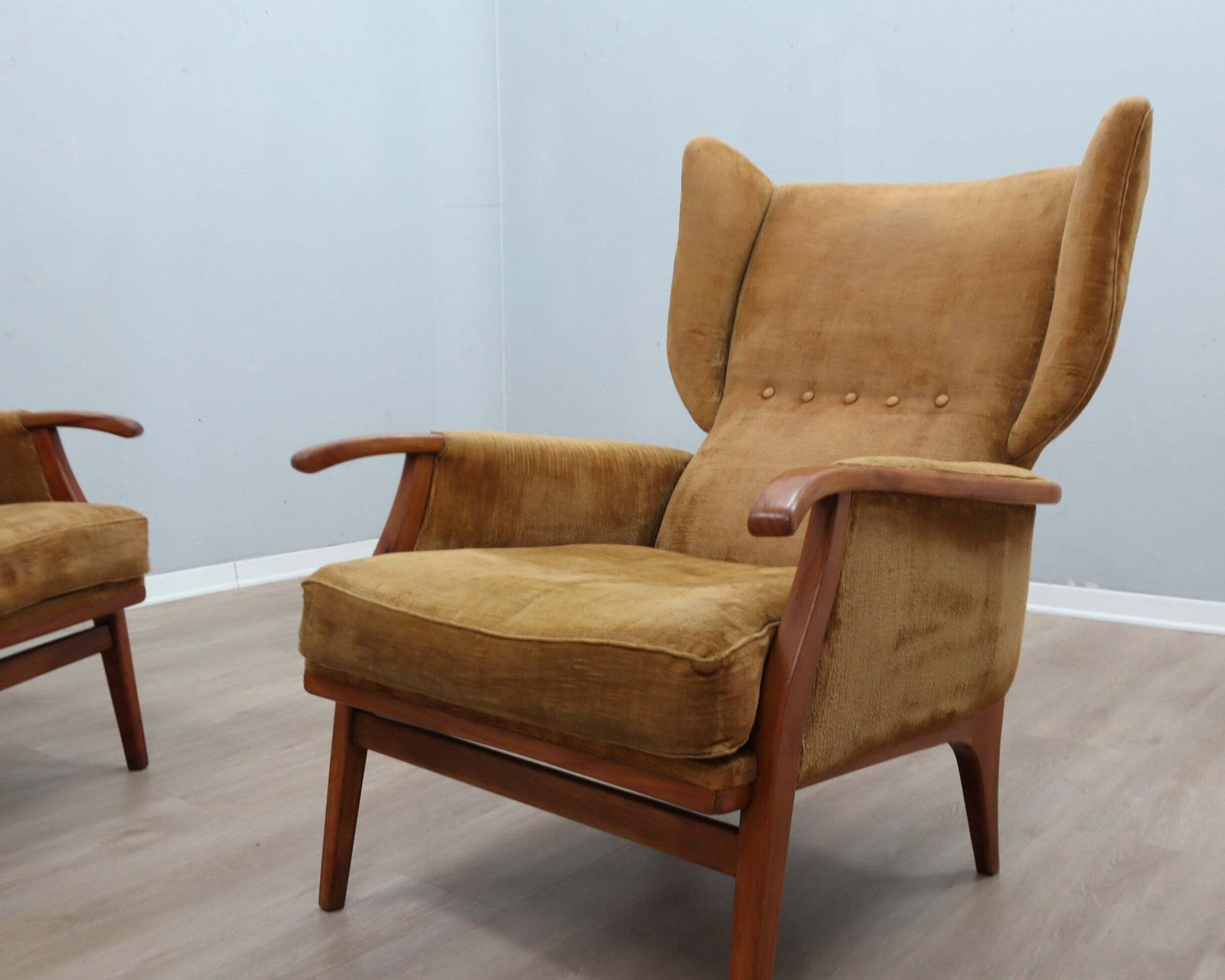 Camea Italiaanse Relaxfauteuils Dralon Velvet, Set Van 2, Ca. Jaren 1950 photo vintage