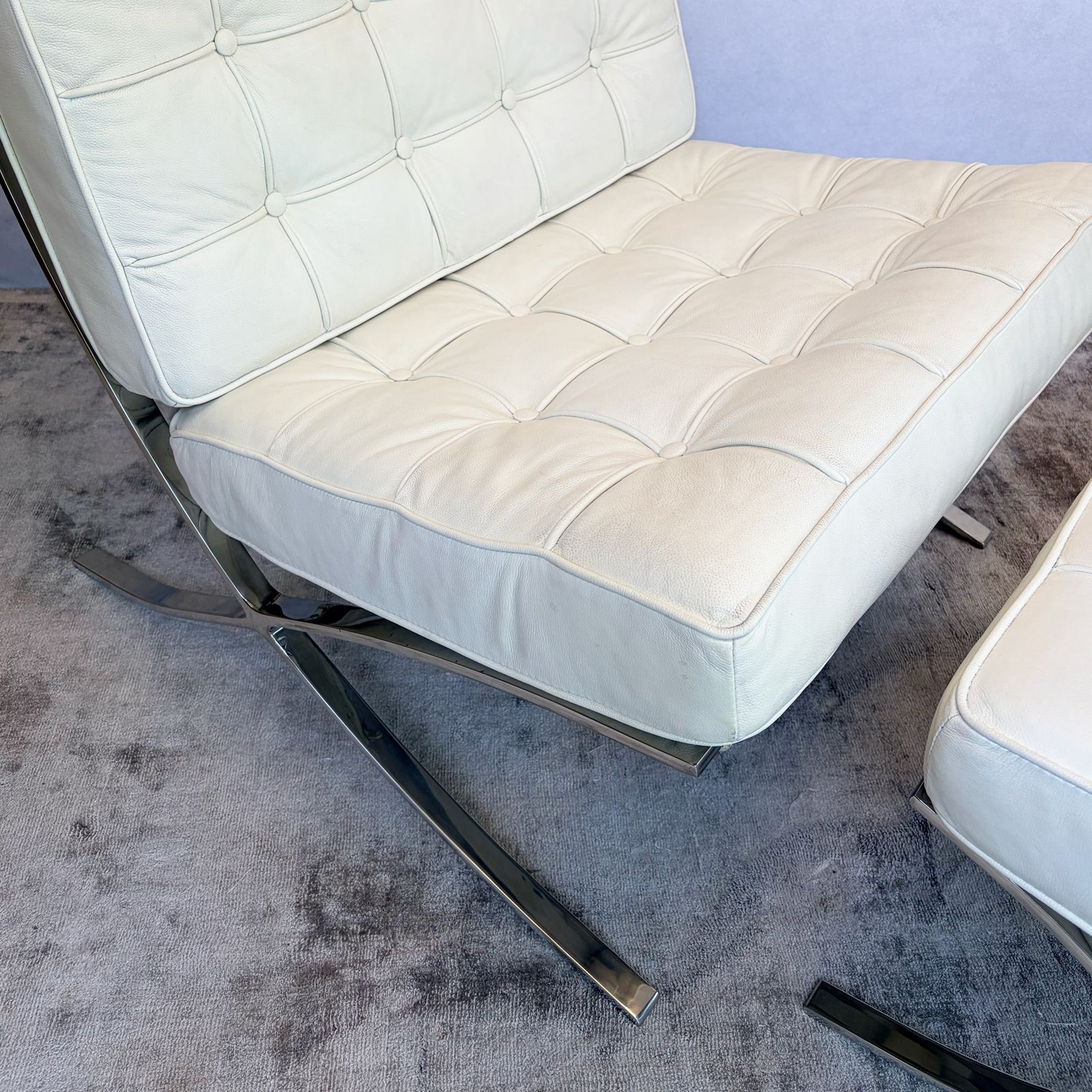 Barcelona Chair & Stool, White Leather photo buy