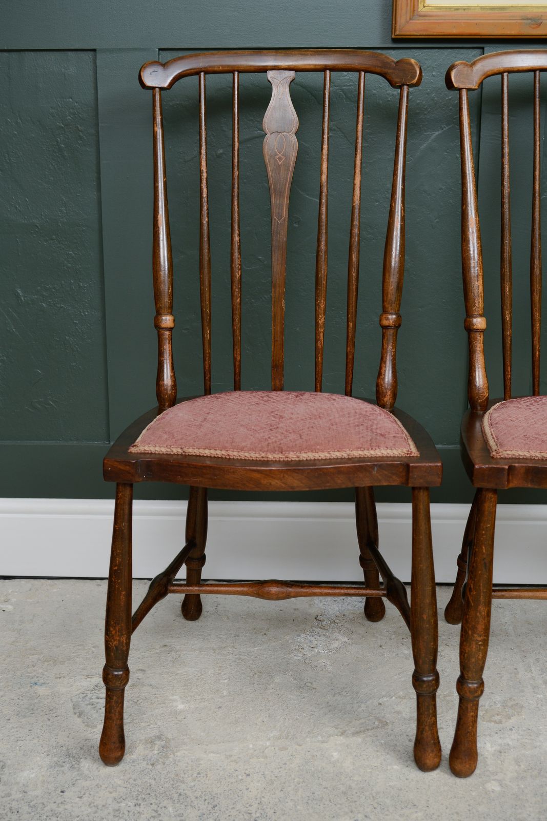 4 Edwardian Stick Splat Back Chairs With Dusky Pink Seats   Sku 208 photo Furniture