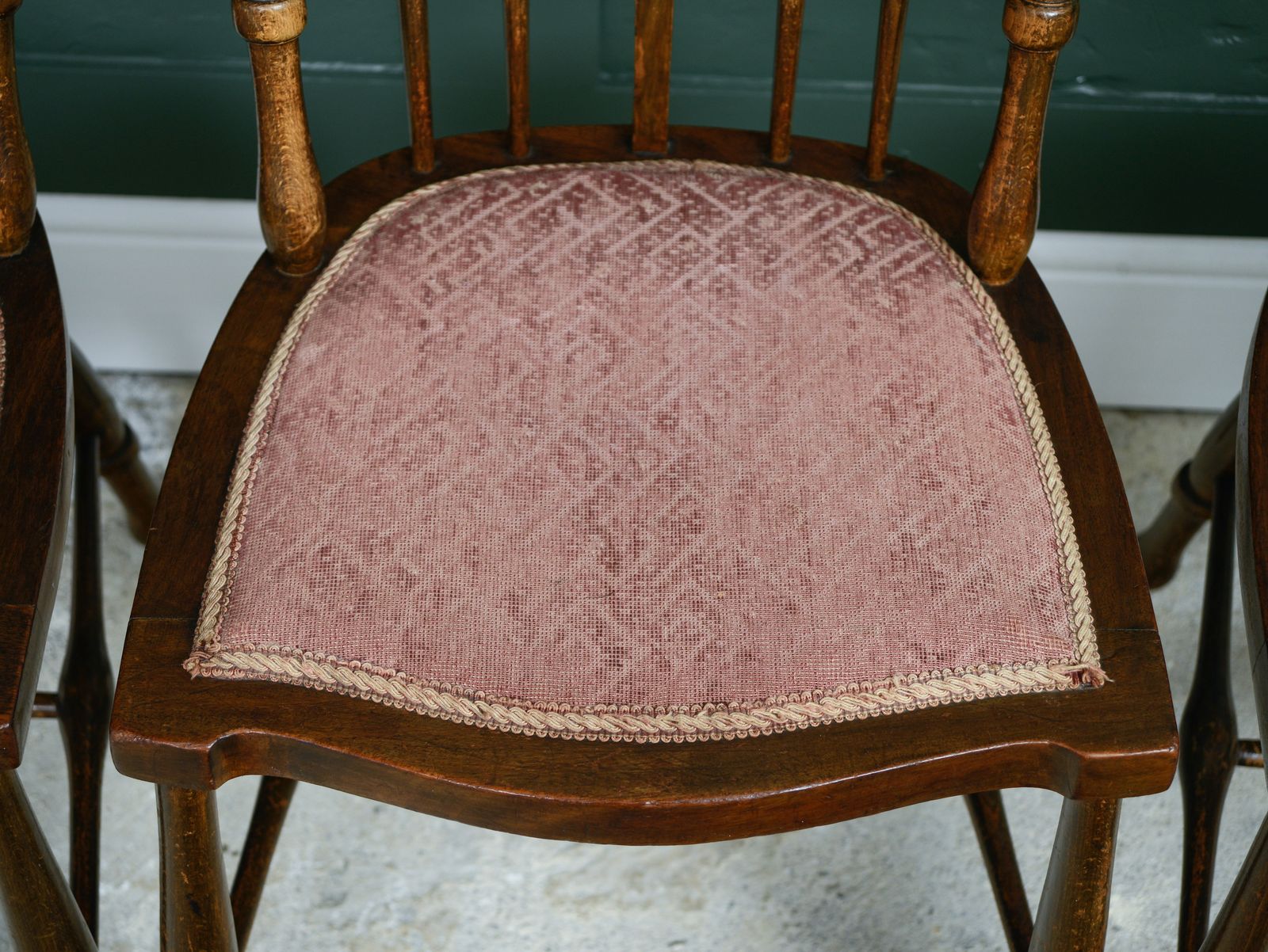 photo for sale 4 Edwardian Stick Splat Back Chairs With Dusky Pink Seats   Sku 208