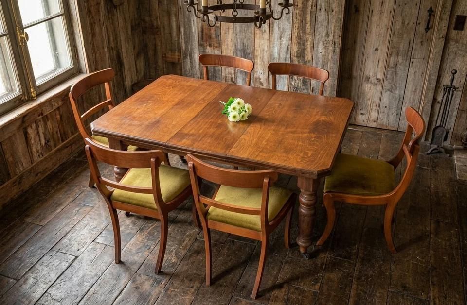 Antique Late Victorian Early Edwardian Dining Table With Six Chairs photo 550.0