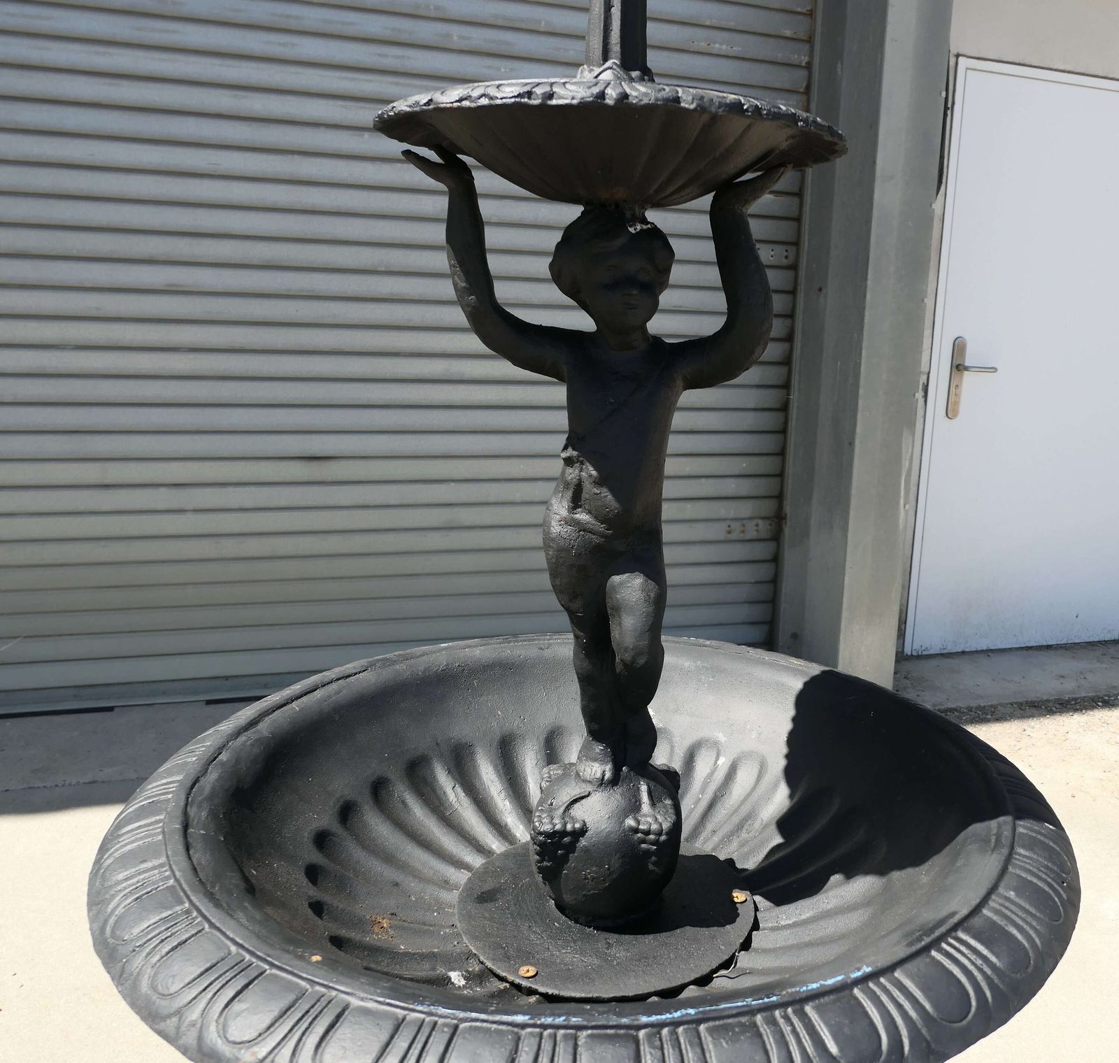 Black Cast Iron Fountain With Cherub Boy A Good Piece In A Classical Style With Dolphins photo vinterior