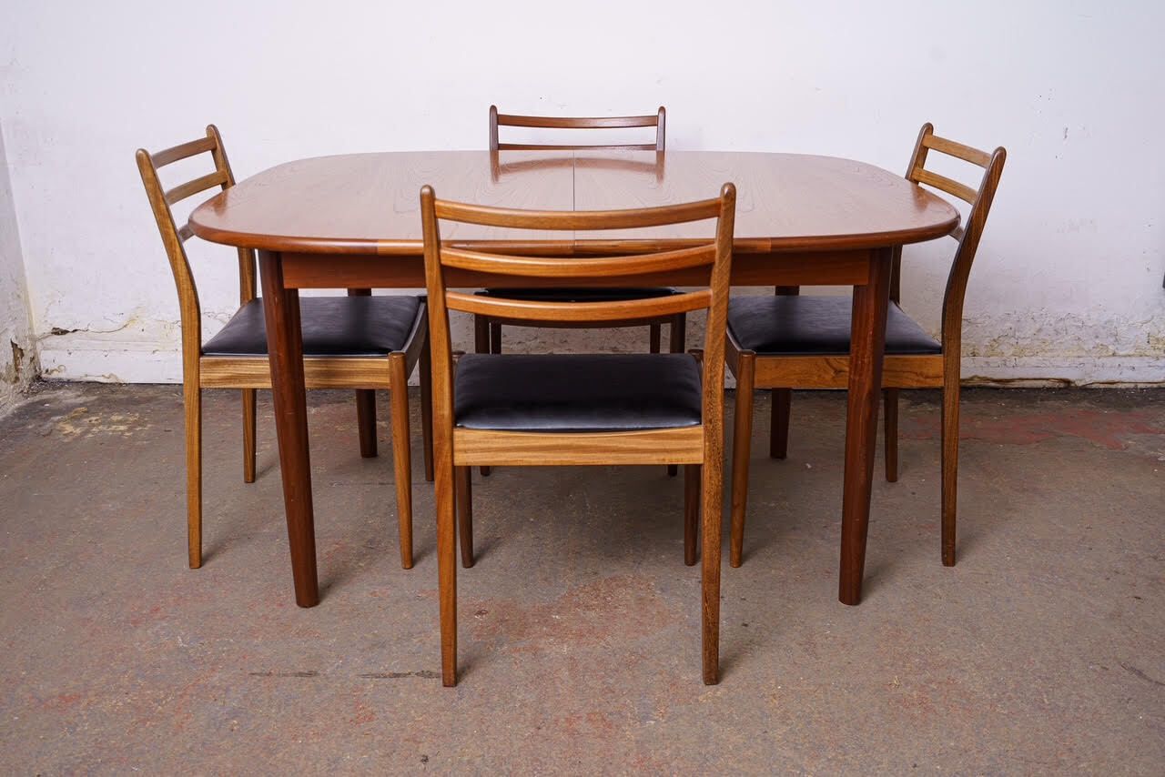 G Plan Mid Century Teak Extending Dining Table With 4 Chairs photo vintage