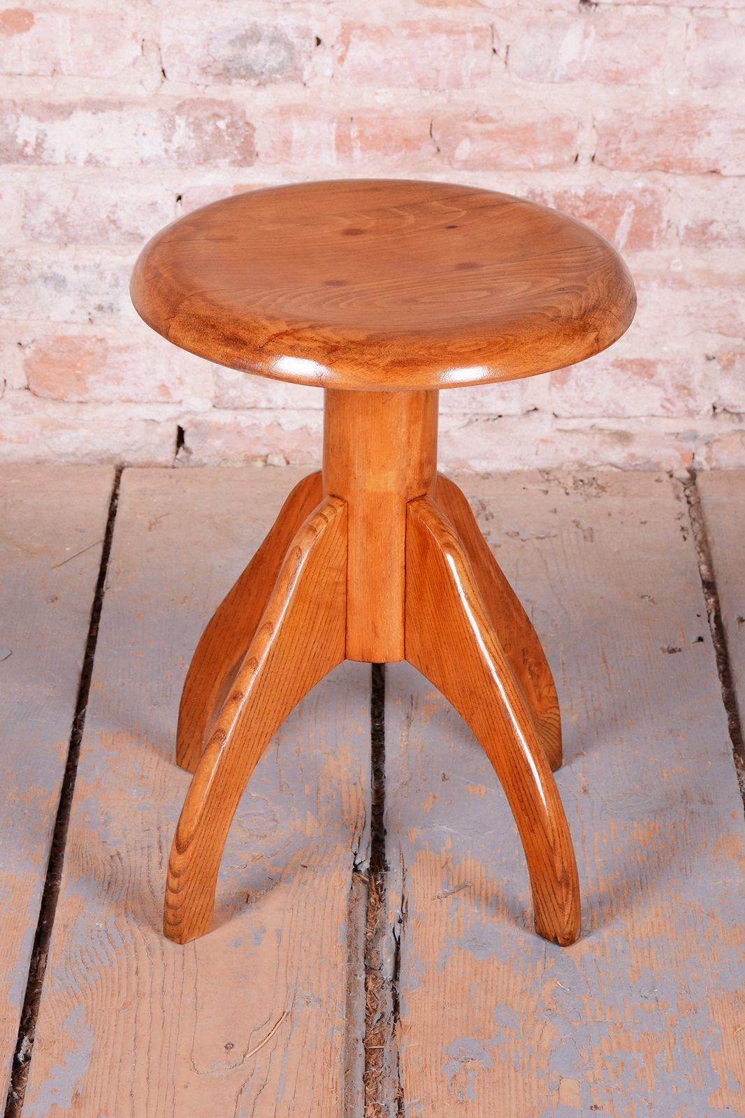 Original Mid Century Swivel Piano Stool, Beech, Steel, Repolished, Czech, 1950s photo furniture