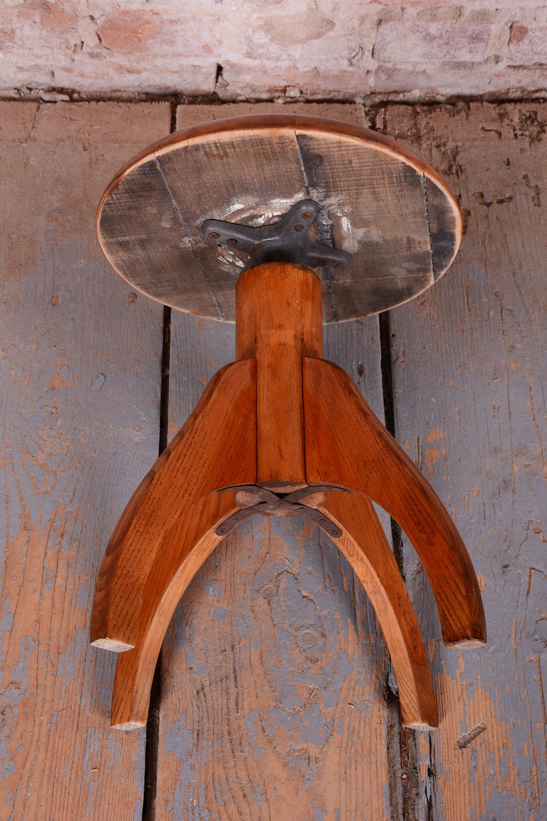 Original Mid Century Swivel Piano Stool, Beech, Steel, Repolished, Czech, 1950s photo 300.0
