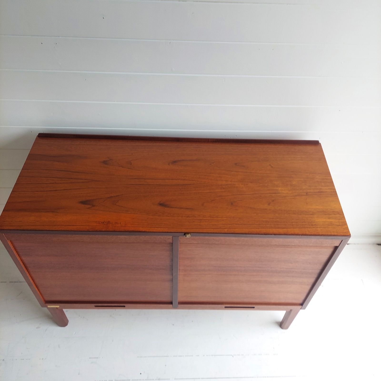 photo buy Mid Century Teak Sideboard Tambour Shutter 2 Door Cabinet, Denmark 60s 70s