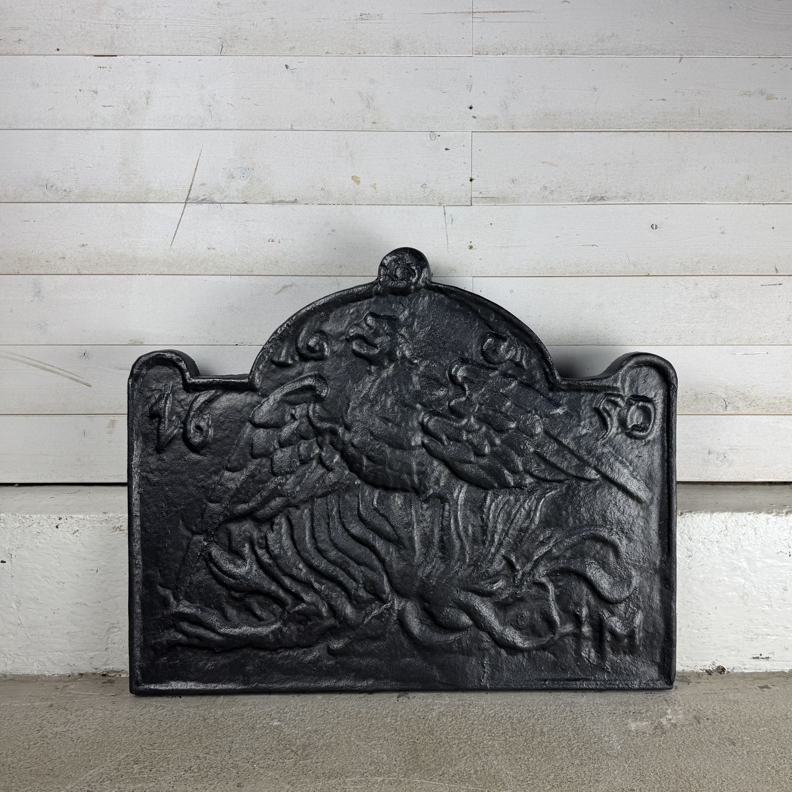 Reclaimed Cast Iron Fire Back With Phoenix Design photo furniture