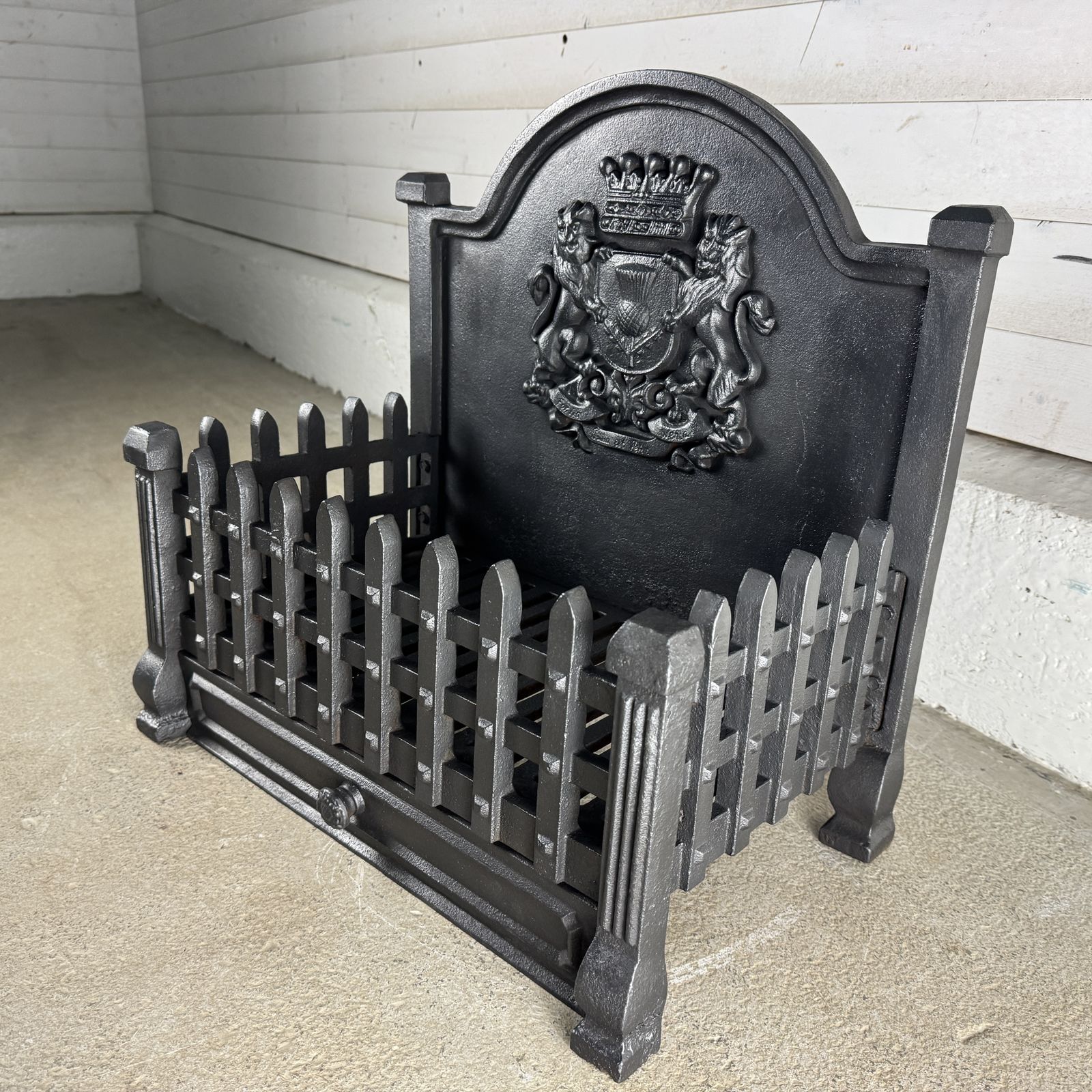 Reclaimed Cast Iron Fire Basket With Back And Ash Pan Cover photo buy