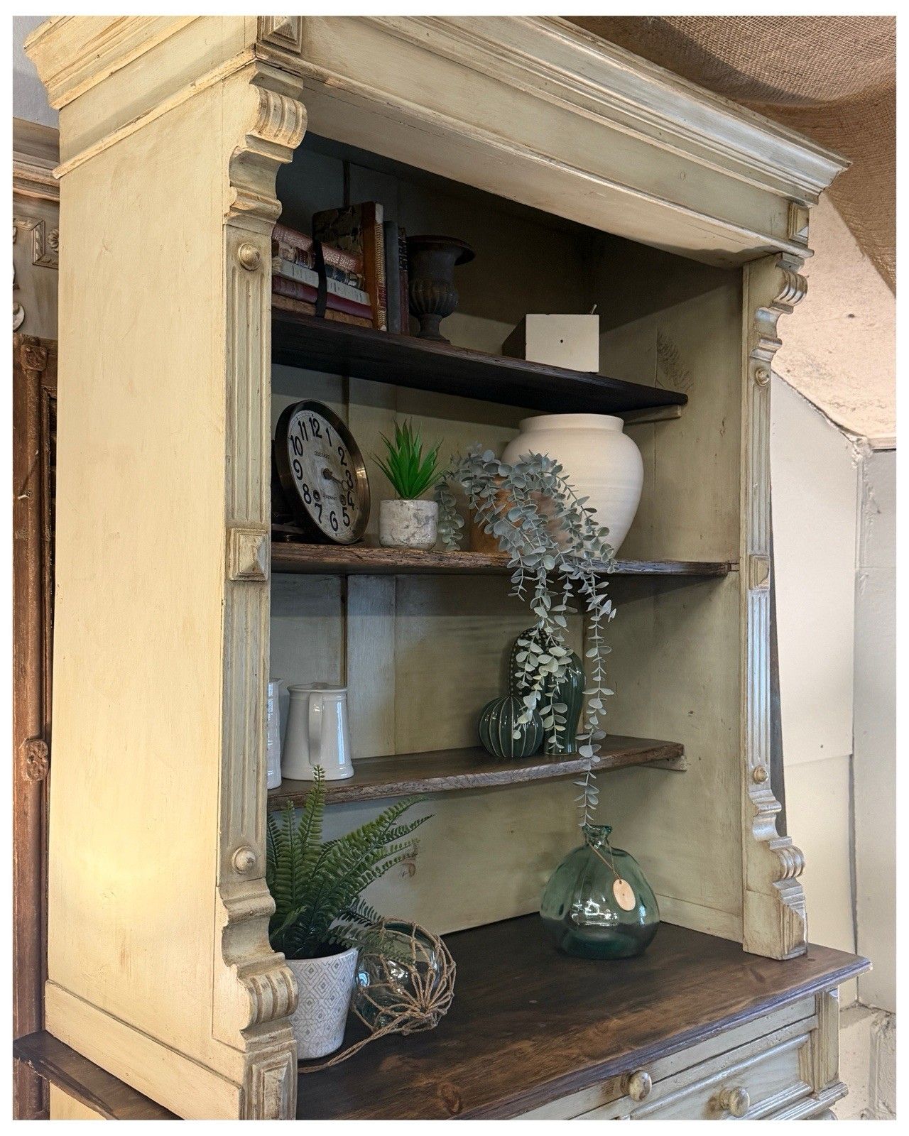C1900 Original Antique Rustic Painted Pine Dresser, Kitchen Cabinet photo for sale
